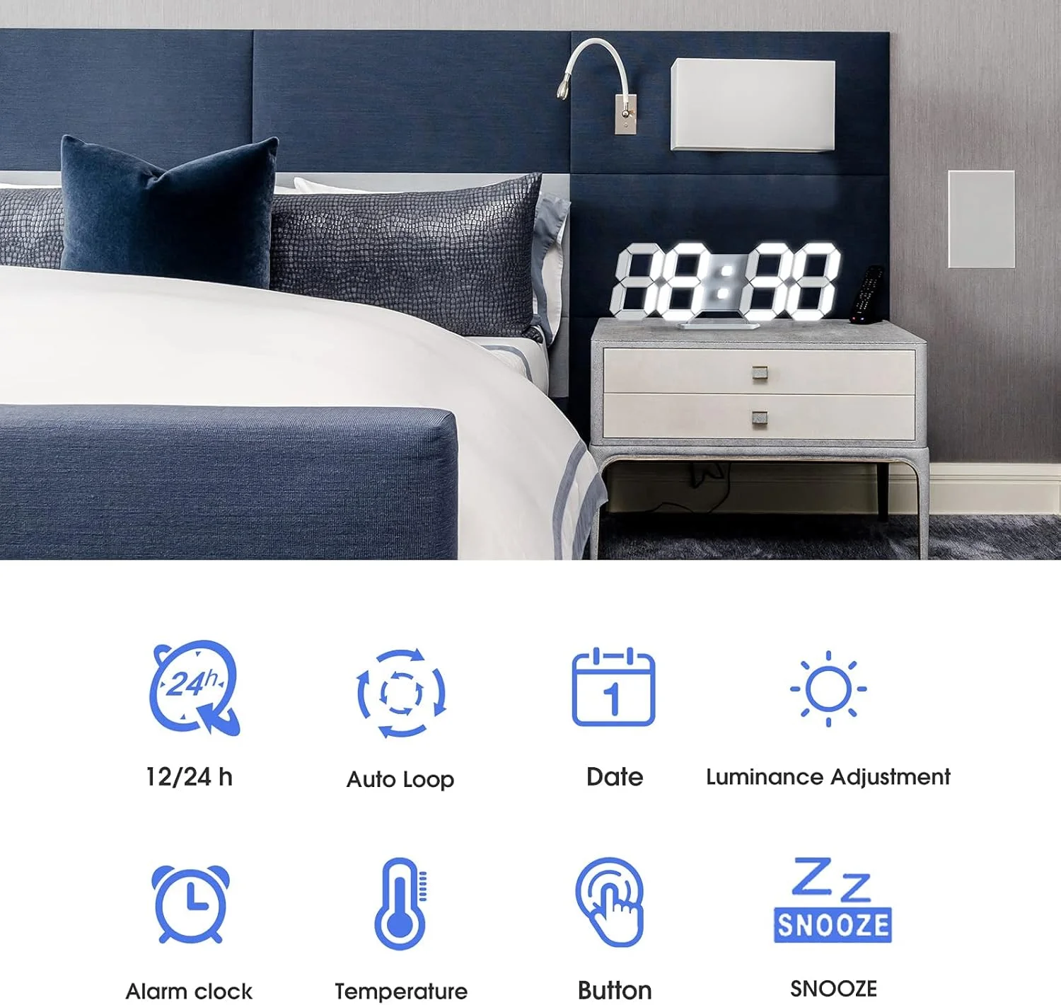 ساعت زنگ دار دیجیتال سه بعدی، ساعت دیواری/رومیزی LED با طراحی مدرن، نمایش زمان/تاریخ/دما 12/24 ساعته، چراغ خواب/روشنایی قابل تنظیم/نور سفید برای آشپزخانه/دفتر/اتاق نشیمن/کلاس درس/اتاق ملاقات ساعت زنگ دار دیجیتال سه بعدی، ساعت دیواری/رومیزی LED با طراحی مدرن، نمایش زمان/تاریخ/دما 12/24 ساعته، چراغ خواب/روشنایی قابل تنظیم/نور سفید برای آشپزخانه/دفتر/اتاق نشیمن/کلاس درس/اتاق ملاقات