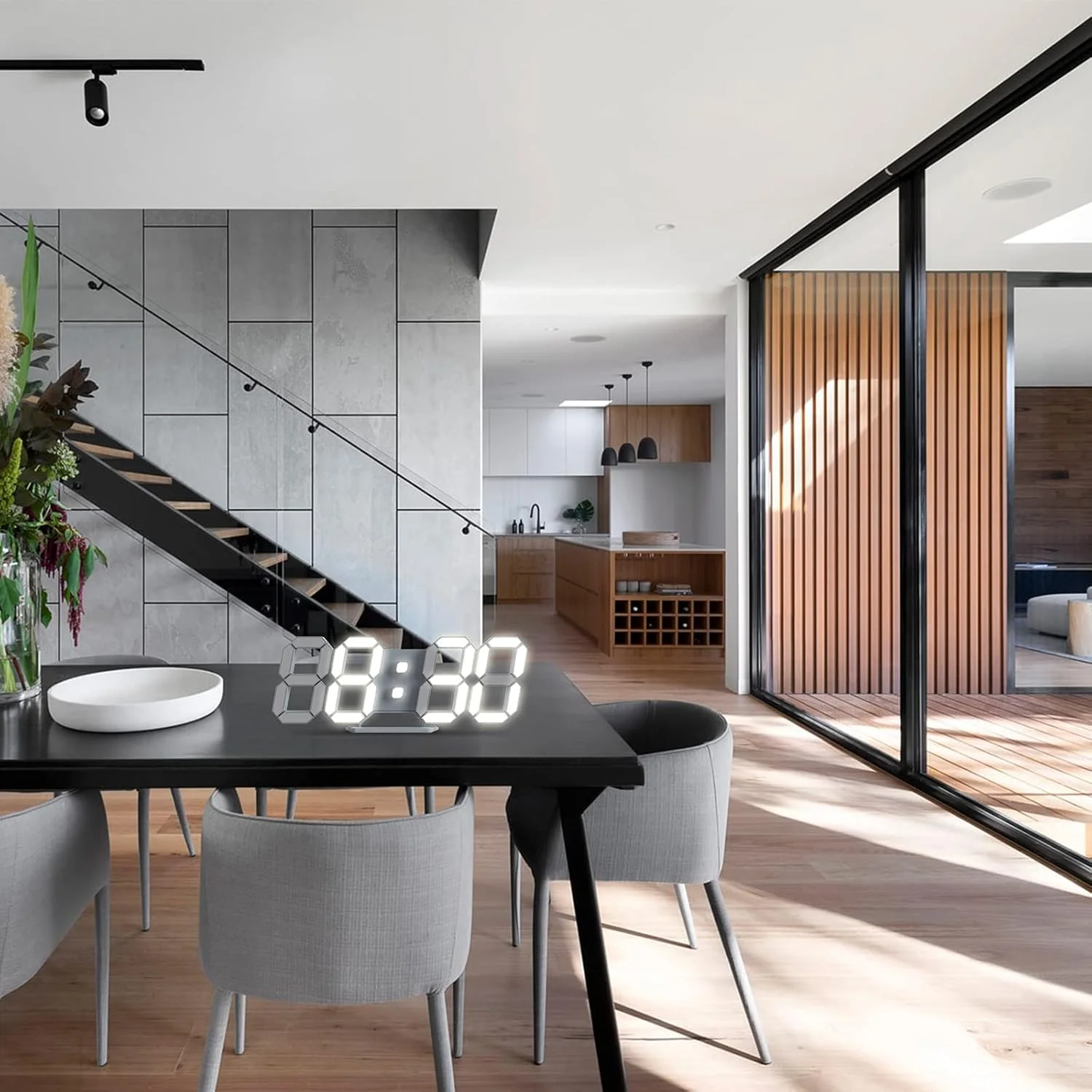 ساعت زنگ دار دیجیتال سه بعدی، ساعت دیواری/رومیزی LED با طراحی مدرن، نمایش زمان/تاریخ/دما 12/24 ساعته، چراغ خواب/روشنایی قابل تنظیم/نور سفید برای آشپزخانه/دفتر/اتاق نشیمن/کلاس درس/اتاق ملاقات ساعت زنگ دار دیجیتال سه بعدی، ساعت دیواری/رومیزی LED با طراحی مدرن، نمایش زمان/تاریخ/دما 12/24 ساعته، چراغ خواب/روشنایی قابل تنظیم/نور سفید برای آشپزخانه/دفتر/اتاق نشیمن/کلاس درس/اتاق ملاقات
