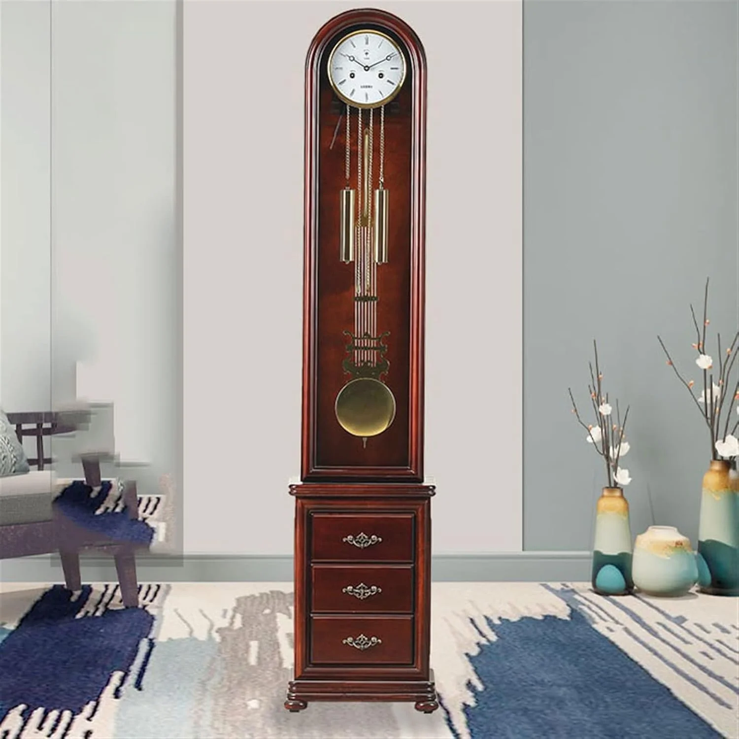 ساعت ایستاده Hhmmei2024-23 با 2 کشو، ساعت رترو، کوچک برای اتاق نشیمن، چینی برای دکوراسیون منزل