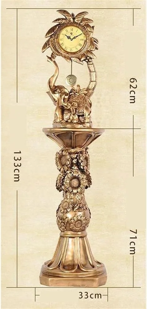 ساعت ایستاده Hhmmei2024-23، ساعت ایستاده طرح قدیمی با مجسمه فیل و زنگ درب دیجیتال با قابلیت تنظیم صدا، دکوراسیون منزل