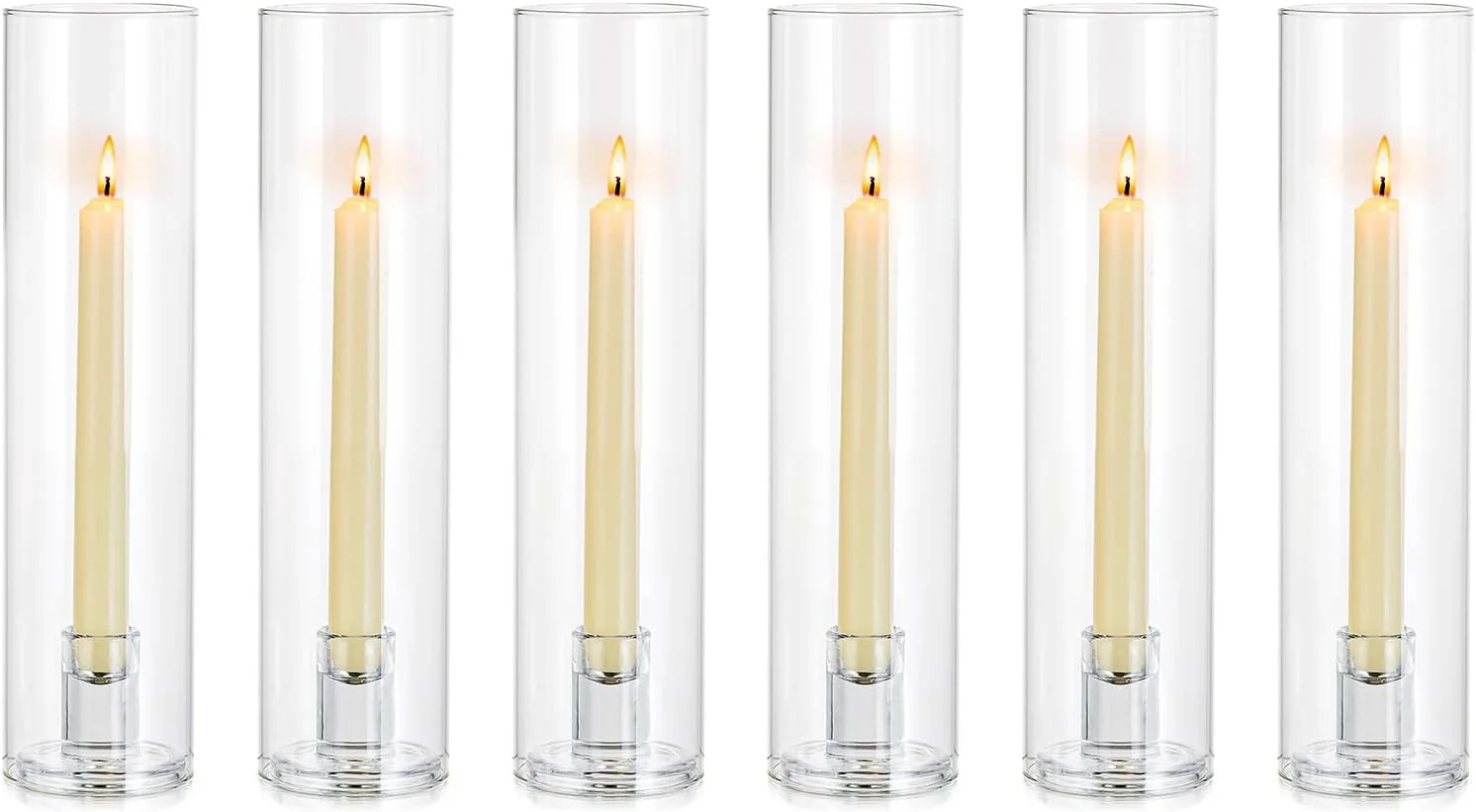جاشمعی شیشه ای گردباد NUPTIO: 6 عدد جاشمعی استوانه ای بدون ته بلند مناسب شمعدان های مخروطی، دکور میز جشن عروسی و اتاق غذاخوری