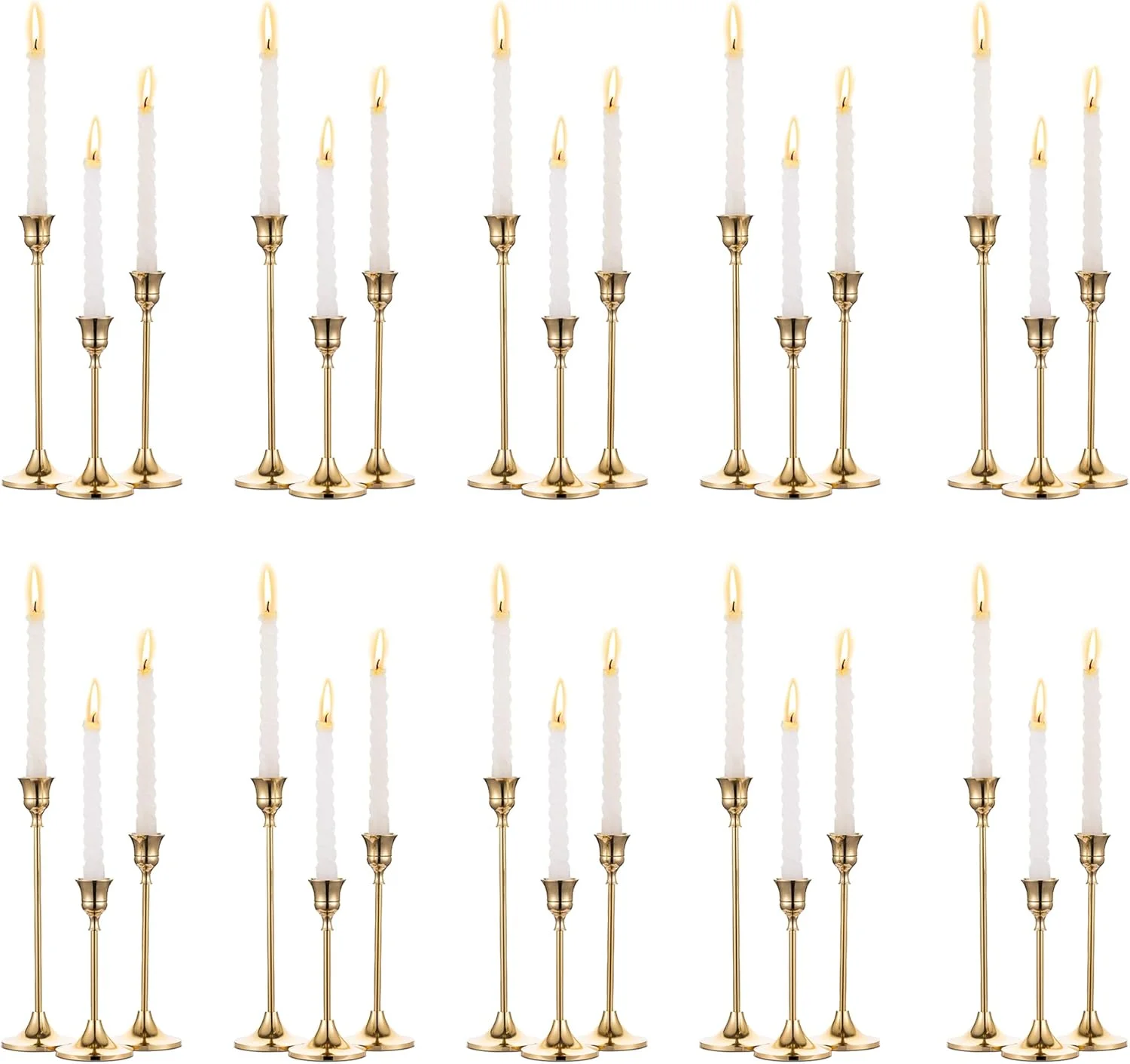 جاشمعی نوپتیو، جاشمعی شمعدان باریک 10 ست (30 عدد) جاشمعی فلزی طلایی برای شمعدان های مخروطی، تزیین میز برای شام عروسی با نور شمع، دکور تولد