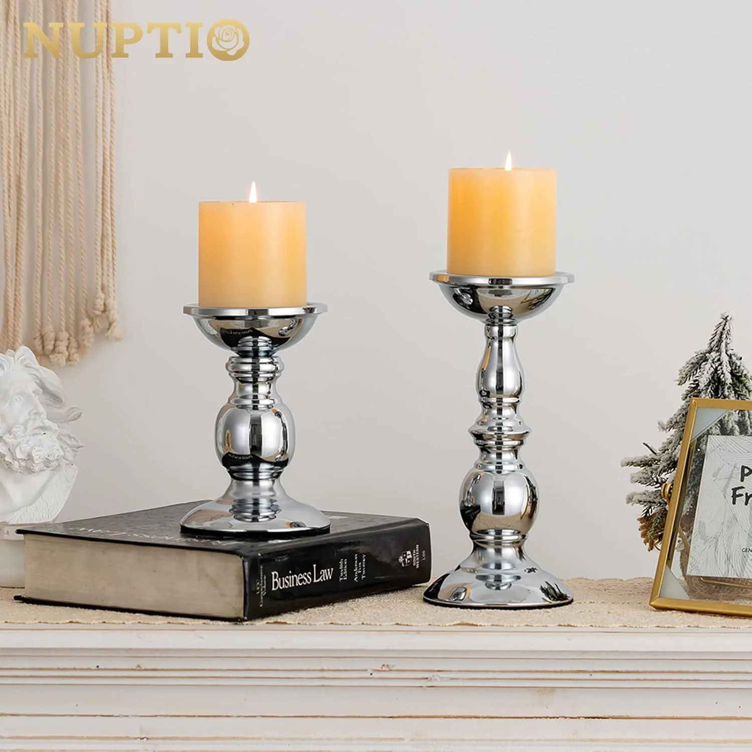 جاشمعی پایه دار Nuptio، جاشمعی فلزی ایده آل برای شمع های 3 اینچی، جاشمعی نقره ای برای اتاق نشیمن، باغ، اسپا، رایحه درمانی، مخروط های بخور، عروسی، مهمانی، 2 عدد