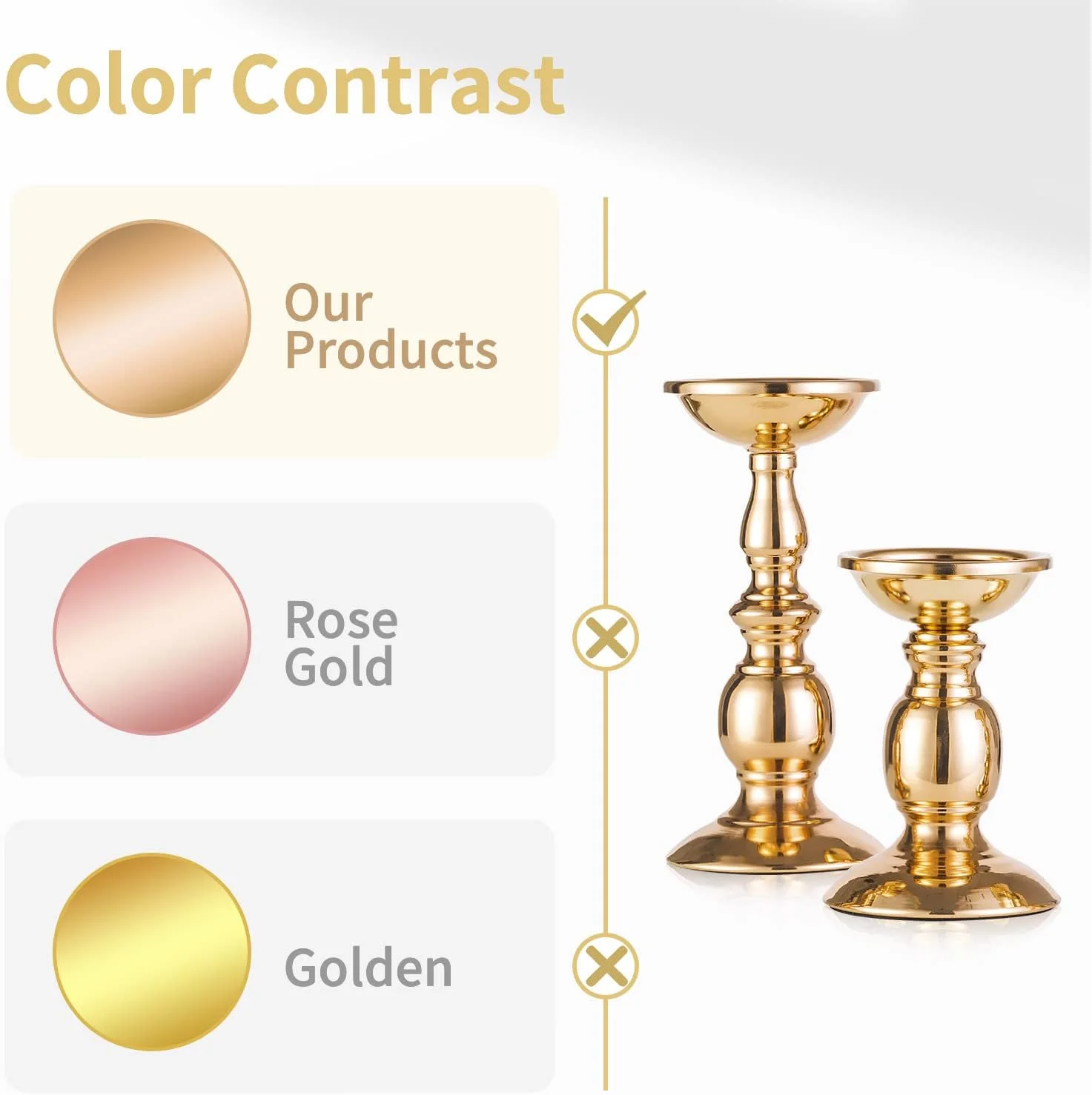جاشمعی پایه دار طلایی Nuptio، 2 عدد، ایده آل برای شمع های استوانه ای 3 اینچی، هدیه برای عروسی، مهمانی، خانه، اسپا، ریکی، شمع نذری (کوچک + بزرگ)