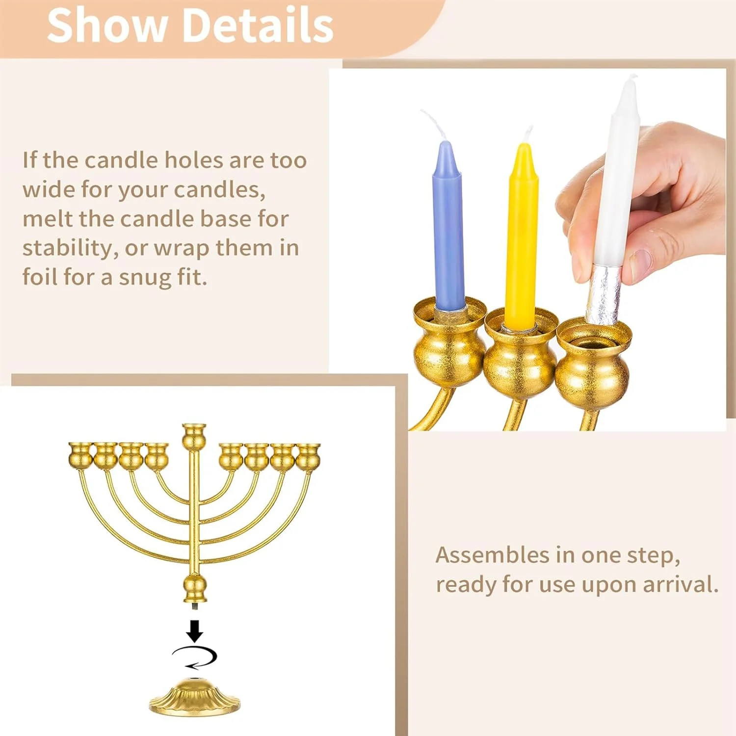منورا هانوکا 9 شاخه NUPTIO: شمعدان طلایی برای دکوراسیون منورا های هانوکا کریسمس برای تزئینات میز و پنجره