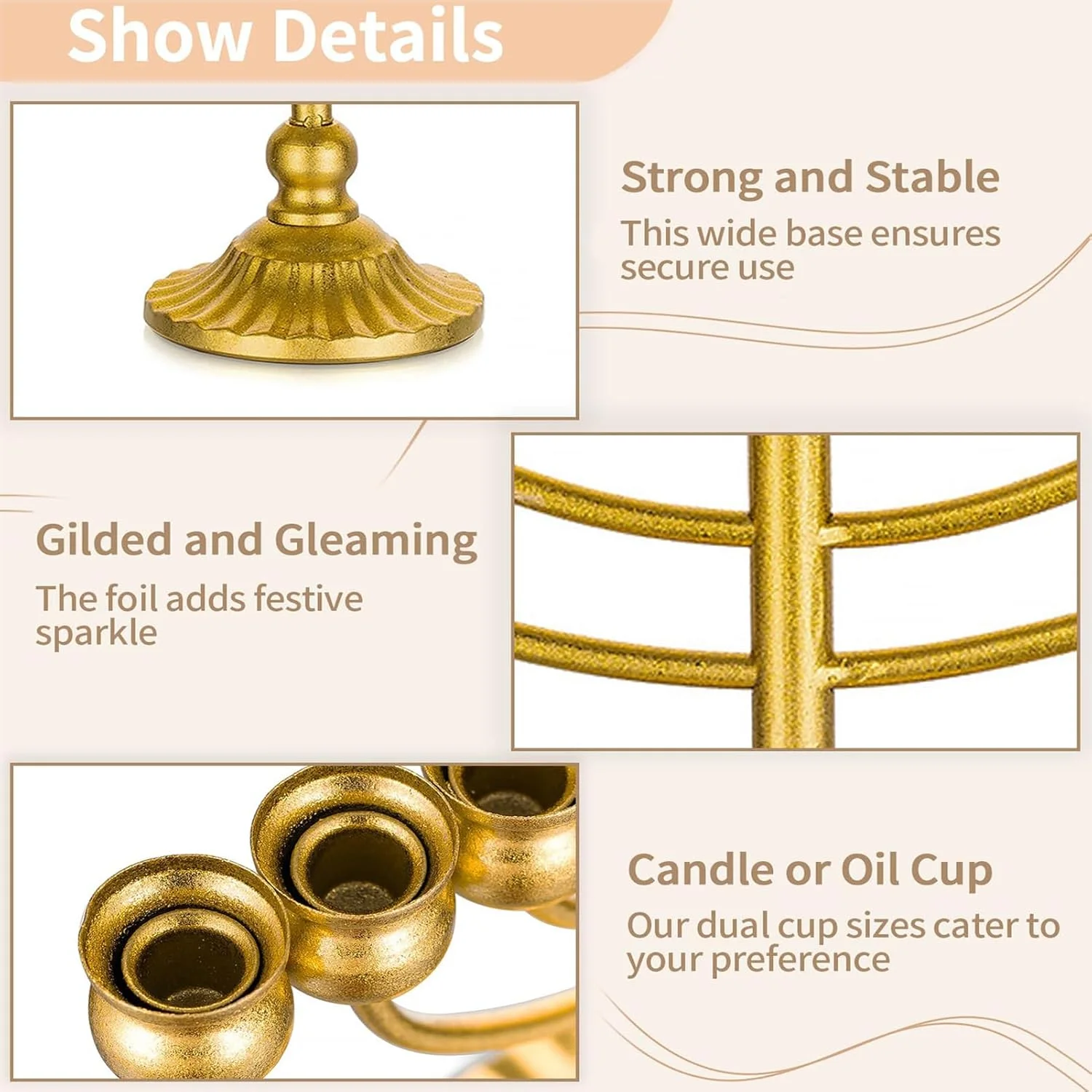 منورا هانوکا 9 شاخه NUPTIO: شمعدان طلایی برای دکوراسیون منورا های هانوکا کریسمس برای تزئینات میز و پنجره