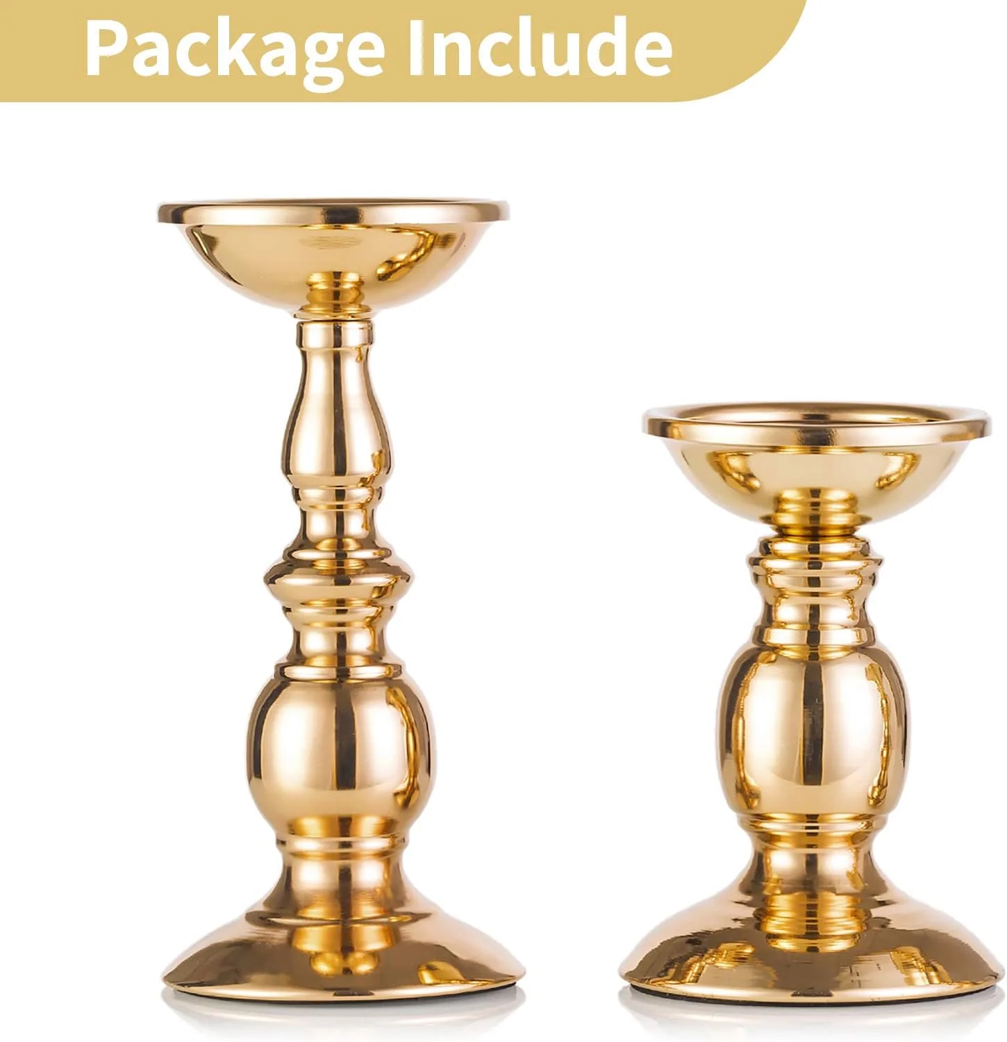 جاشمعی پایه دار طلایی Nuptio، 2 عدد، ایده آل برای شمع های استوانه ای 3 اینچی، هدیه برای عروسی، مهمانی، خانه، اسپا، ریکی، شمع نذری (کوچک + بزرگ)