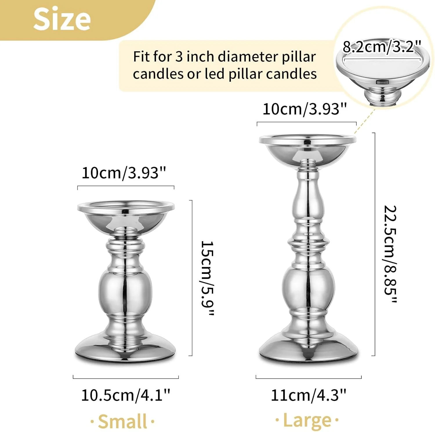 جاشمعی پایه دار Nuptio، جاشمعی فلزی ایده آل برای شمع های 3 اینچی، جاشمعی نقره ای برای اتاق نشیمن، باغ، اسپا، رایحه درمانی، مخروط های بخور، عروسی، مهمانی، 2 عدد