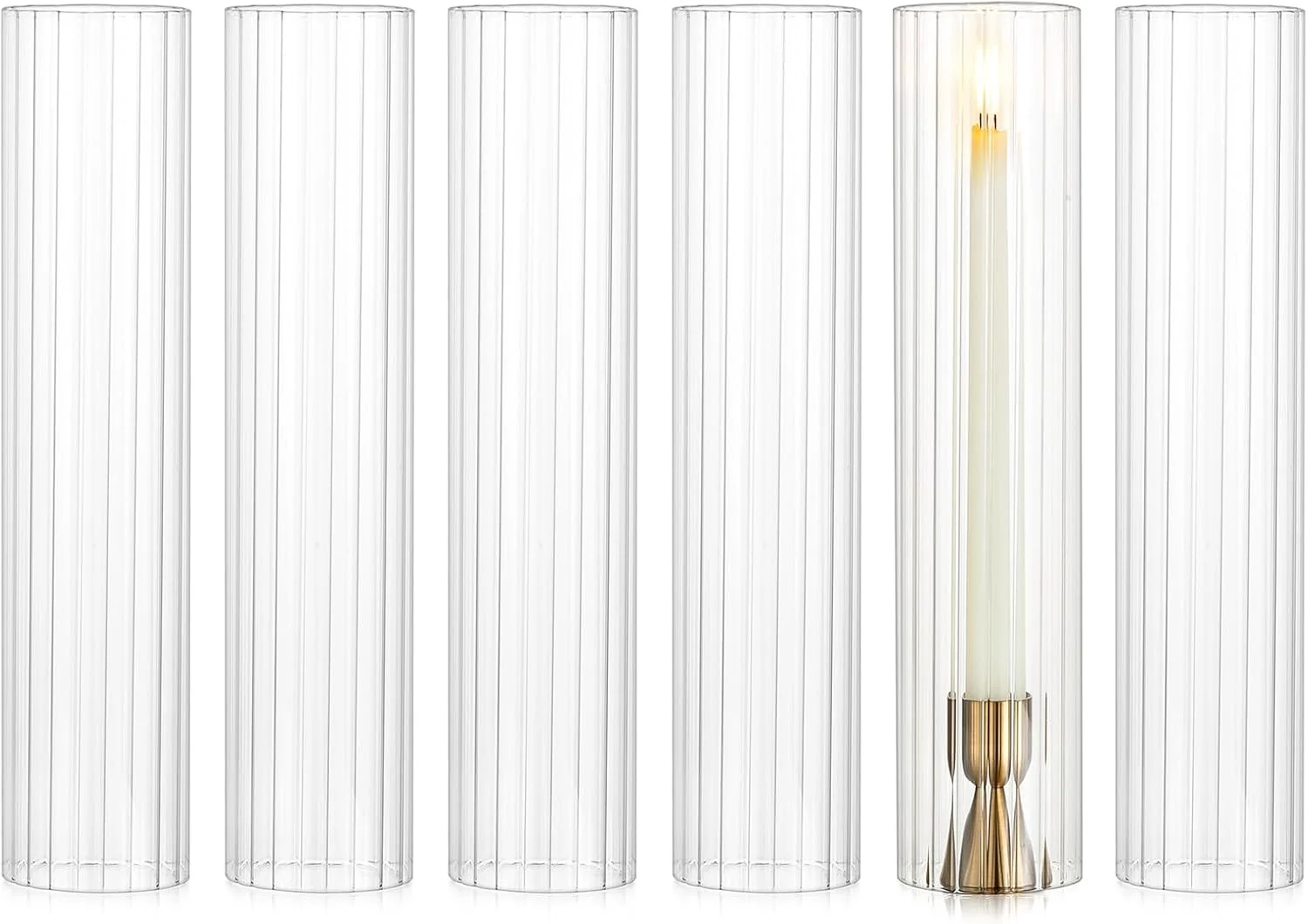 جاشمعی گردباد NUPTIO برای عروسی: سایه شیشه ای راه راه 2.5 x 12 اینچ برای شمعدان - پوشش شمع استوانه ای بدون ته تزئینی عمده برای تزیین میز فضای باز