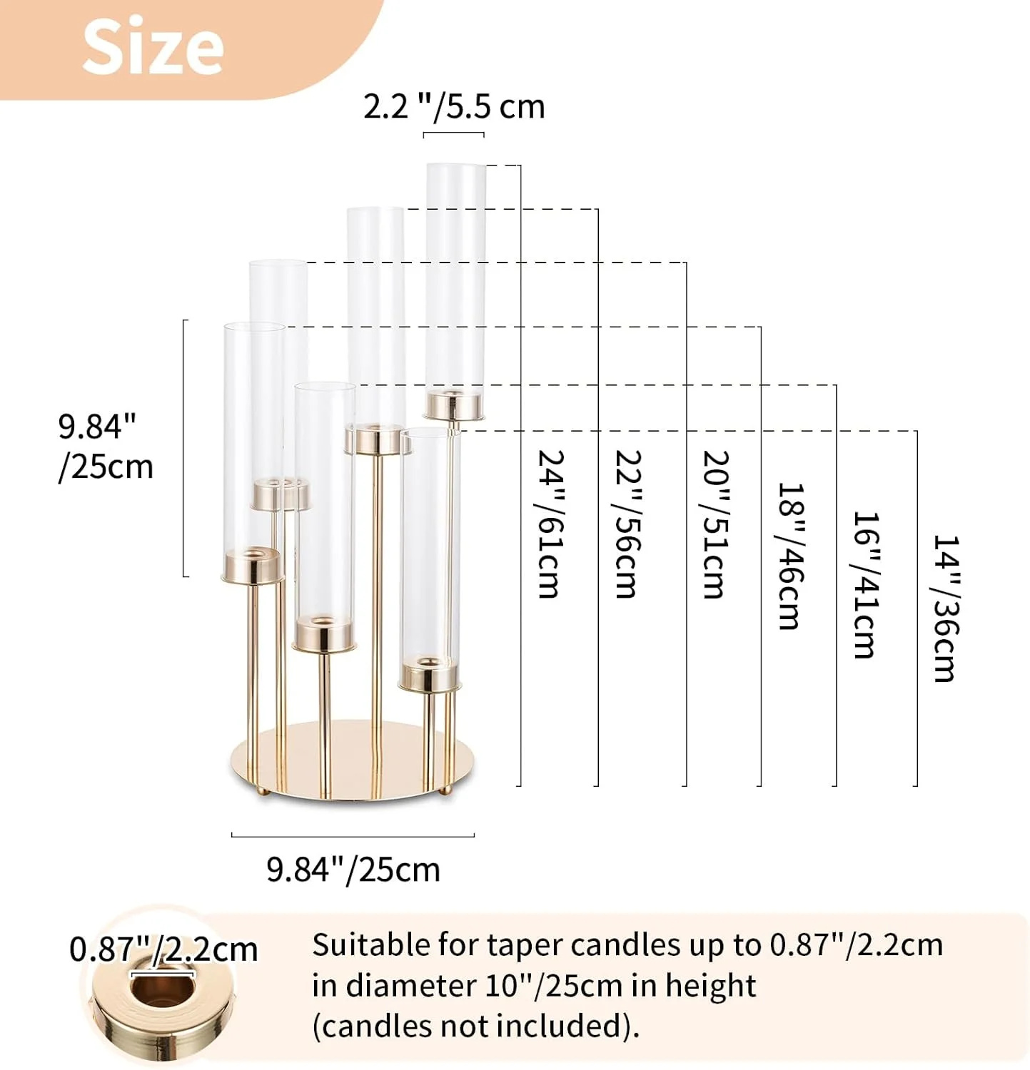جاشمعی شیشه ای گردباد NUPTIO: شمعدان فلزی طلایی 6 شاخه با آستین استوانه ای شفاف قابل جابجایی، شمعدان های بلند 24 اینچی، نگهدارنده بزرگ مخروطی برای دکوراسیون میز عروسی در فضای باز جاشمعی شیشه ای گردباد NUPTIO: شمعدان فلزی طلایی 6 شاخه با آستین استوانه ای شفاف قابل جابجایی، شمعدان های بلند 24 اینچی، نگهدارنده بزرگ مخروطی برای دکوراسیون میز عروسی در فضای باز