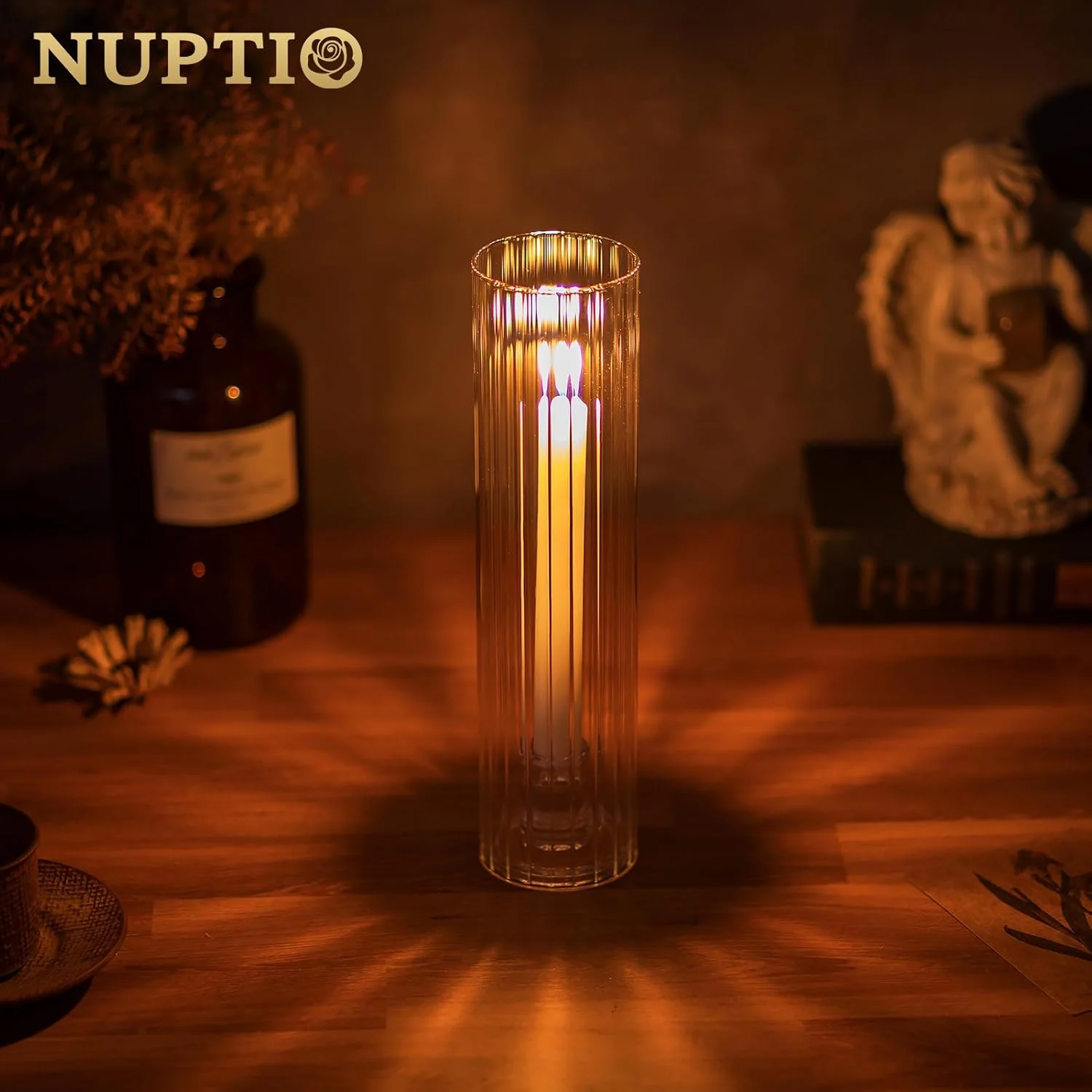 جاشمعی گردباد NUPTIO برای عروسی: سایه شیشه ای راه راه 2.5 x 12 اینچ برای شمعدان - پوشش شمع استوانه ای بدون ته تزئینی عمده برای تزیین میز فضای باز