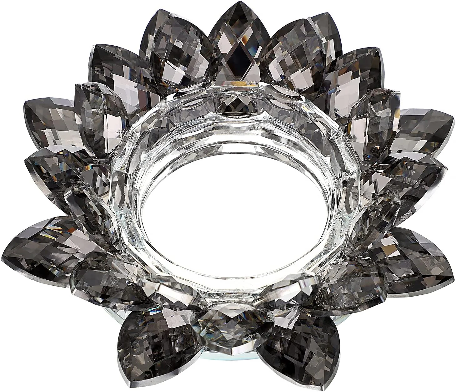 جاشمعی گل لوتوس کریستالی OwnMy برای شمع های استوانه ای تا قطر 3 اینچ، جاشمعی تزئینی گلبرگ لوتوس شیشه ای، جاشمعی وارمر، پایه شمع، چراغ شمعی برای دکوراسیون منزل، مهمانی عروسی (مشکی)