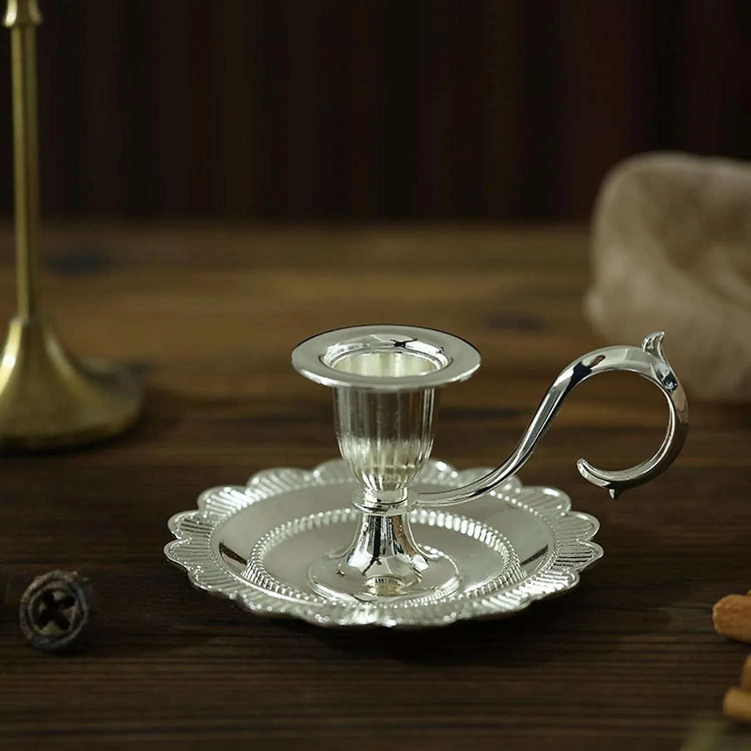 جاشمعی عتیقه، جاشمعی دستی آلیاژ روی به سبک اروپایی رترو، پایه شمعدان رومیزی | جاشمعی آنتیک | جاشمعی تکی برای خانه (نقره ای)