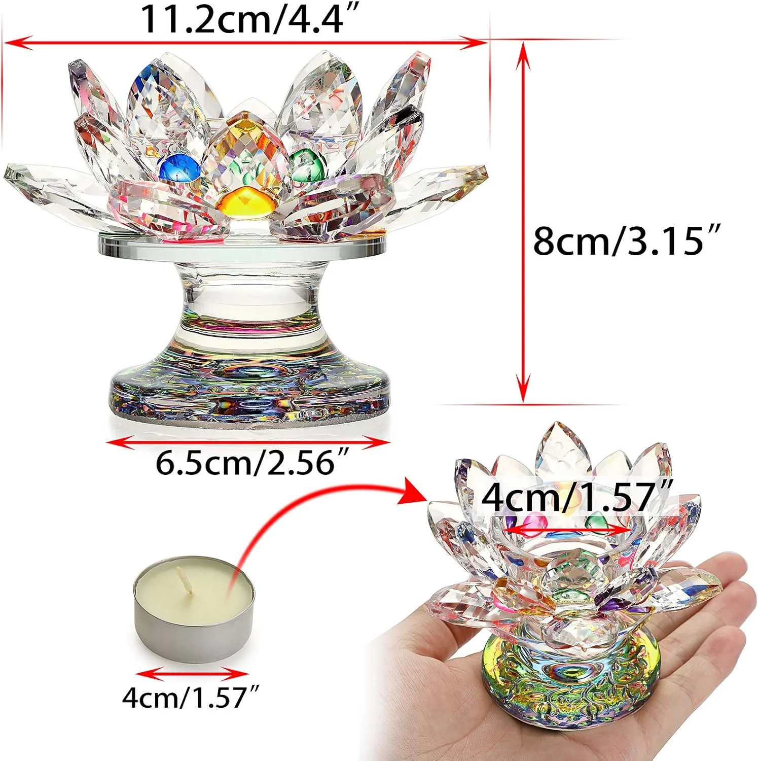 جاشمعی کریستالی گل لوتوس OwnMy، جای شمعی گلبرگ لوتوس با پایه شیشه ای، شمعدان گل لوتوس وارمر با جعبه هدیه برای دکوراسیون منزل، لبه پنجره، مهمانی عروسی، رنگارنگ