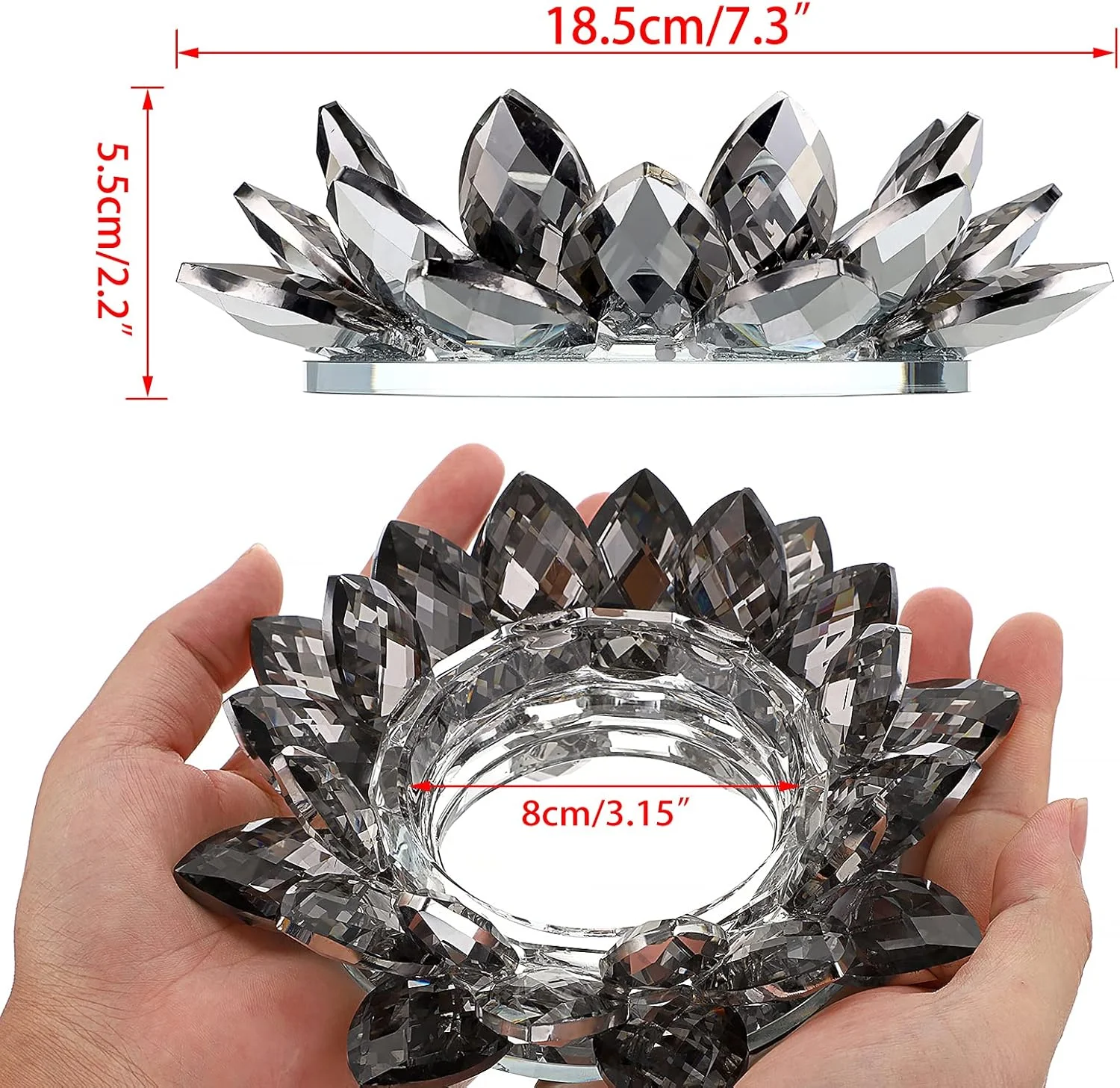 جاشمعی گل لوتوس کریستالی OwnMy برای شمع های استوانه ای تا قطر 3 اینچ، جاشمعی تزئینی گلبرگ لوتوس شیشه ای، جاشمعی وارمر، پایه شمع، چراغ شمعی برای دکوراسیون منزل، مهمانی عروسی (مشکی)