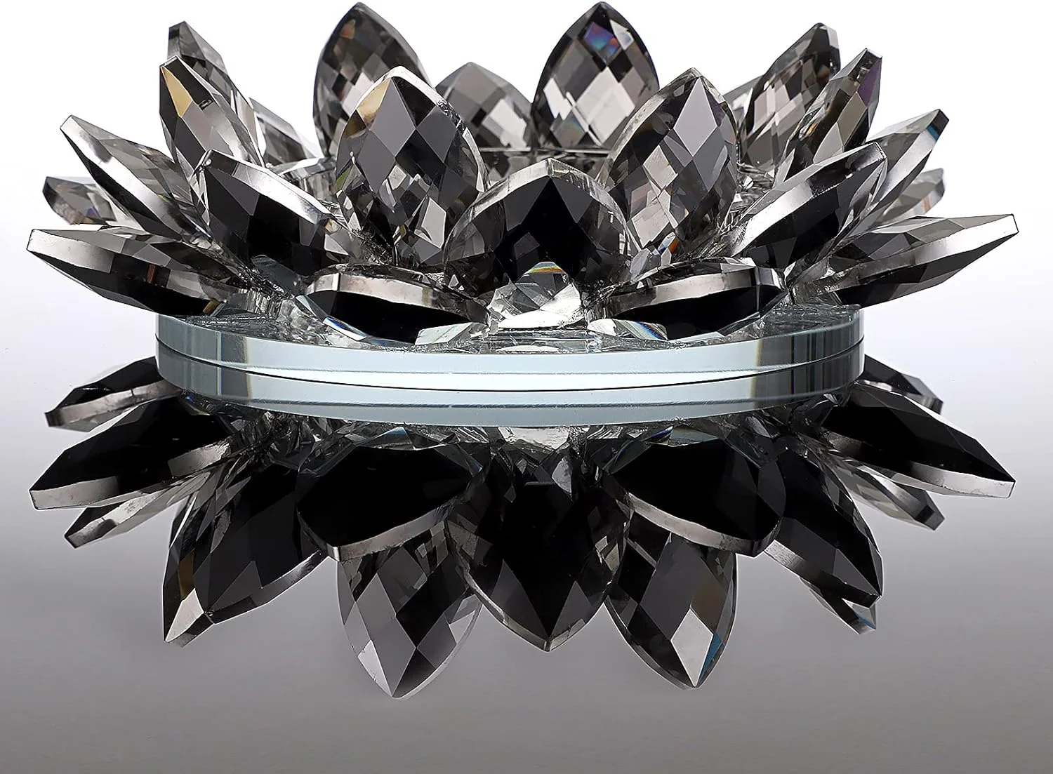 جاشمعی گل لوتوس کریستالی OwnMy برای شمع های استوانه ای تا قطر 3 اینچ، جاشمعی تزئینی گلبرگ لوتوس شیشه ای، جاشمعی وارمر، پایه شمع، چراغ شمعی برای دکوراسیون منزل، مهمانی عروسی (مشکی)