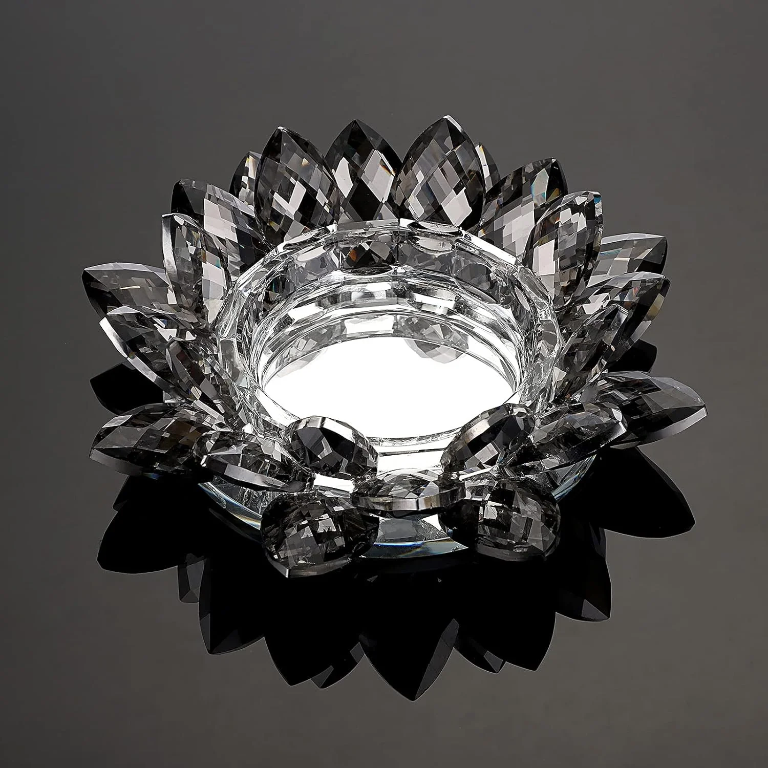 جاشمعی گل لوتوس کریستالی OwnMy برای شمع های استوانه ای تا قطر 3 اینچ، جاشمعی تزئینی گلبرگ لوتوس شیشه ای، جاشمعی وارمر، پایه شمع، چراغ شمعی برای دکوراسیون منزل، مهمانی عروسی (مشکی)