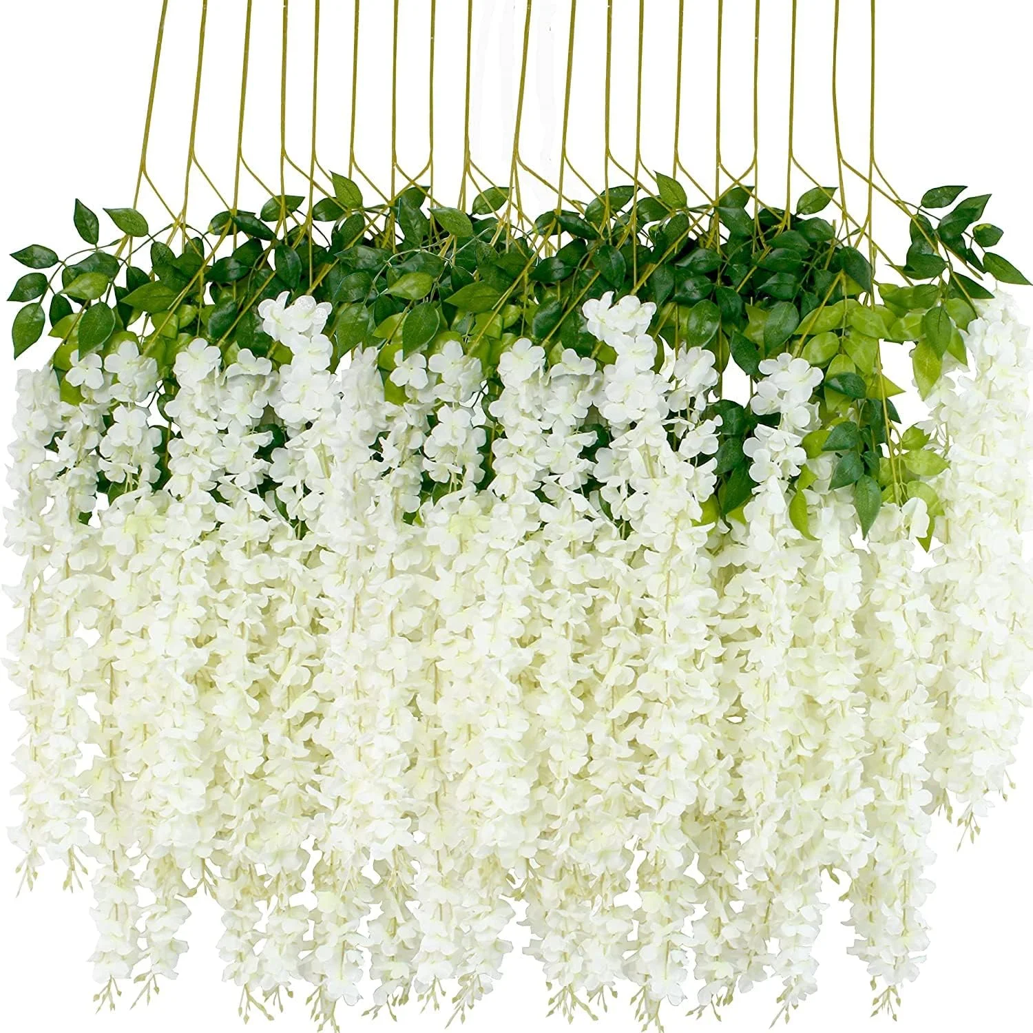 آرابست بسته 12 عددی / بوته گل مصنوعی گل ابریشم متراکم 45 اینچی، تاک آویزان برای مهمانی عروسی باغ فضای باز، دکوراسیون دیوار خانه (سفید)