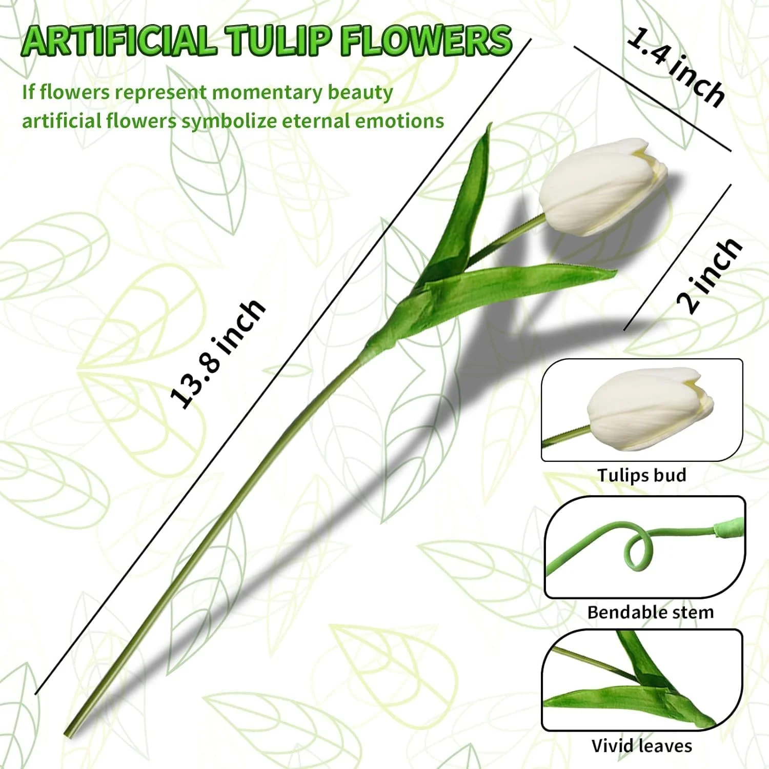 گل لاله مصنوعی Azonee برای دکوراسیون، گل های مصنوعی لاله ابریشمی لمس واقعی برای دکوراسیون منزل داخلی، گل های مصنوعی عمده برای هدیه روز شکرگزاری گلدان عروسی 30 عدد (سفید)