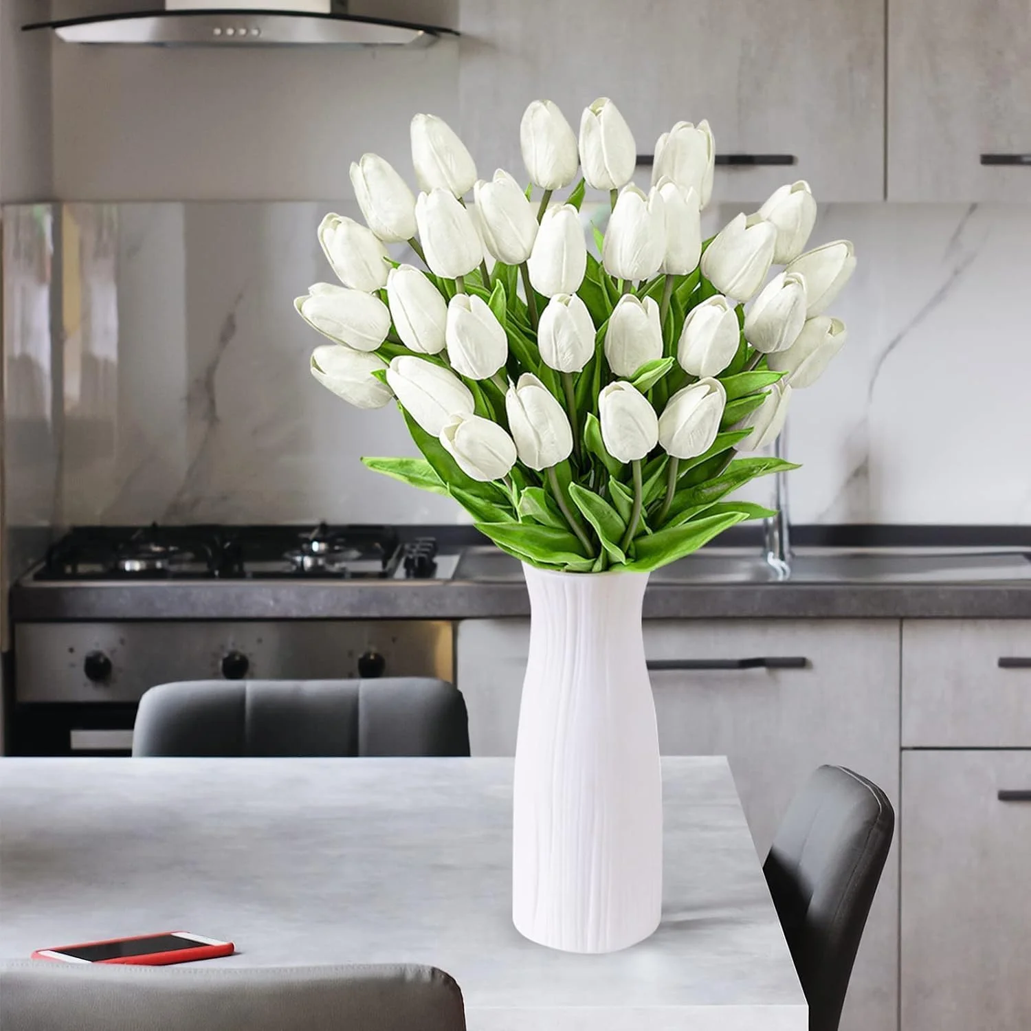 گل لاله مصنوعی Azonee برای دکوراسیون، گل های مصنوعی لاله ابریشمی لمس واقعی برای دکوراسیون منزل داخلی، گل های مصنوعی عمده برای هدیه روز شکرگزاری گلدان عروسی 30 عدد (سفید)