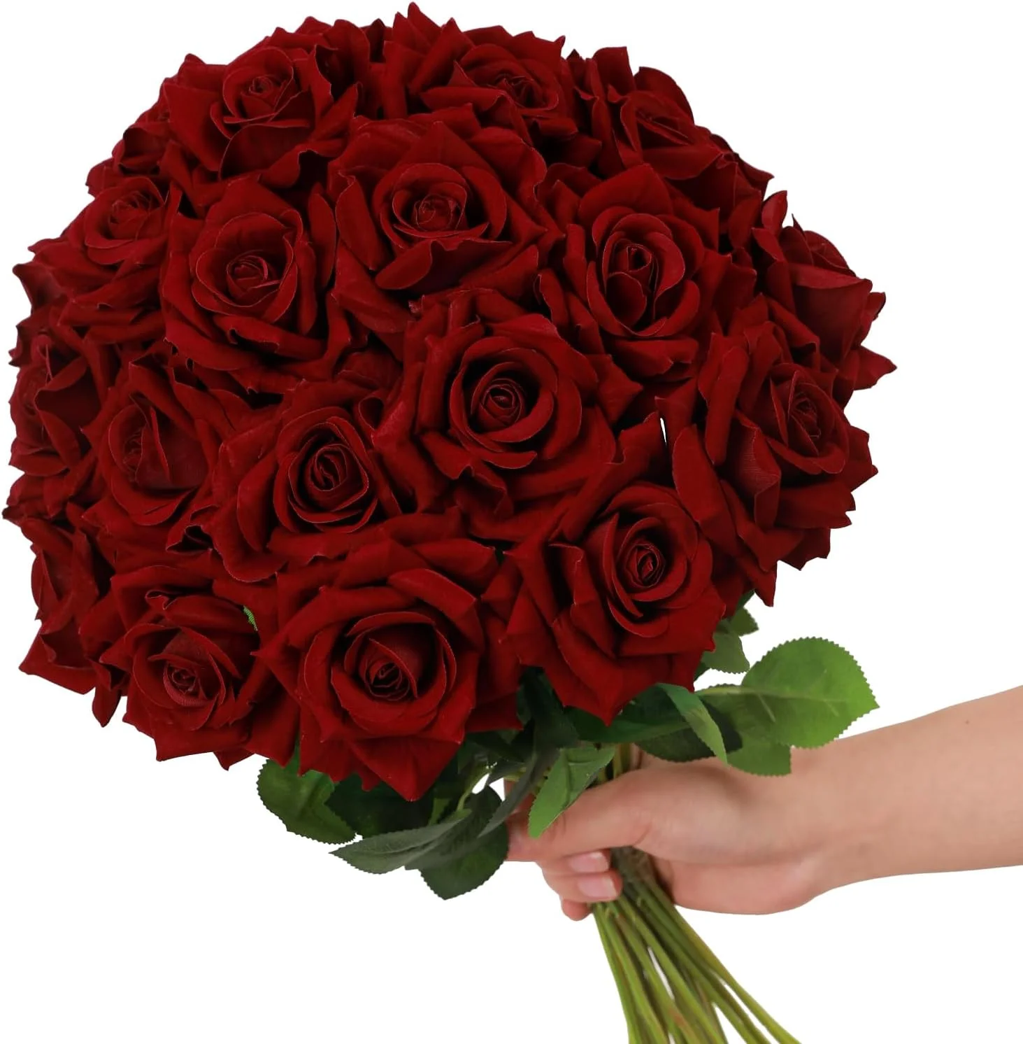 گل های رز مصنوعی مخملی Floweroyal 12 عددی با ساقه بلند، دسته گل رز مصنوعی برای دکوراسیون منزل، باغ و عروسی (قرمز تیره)