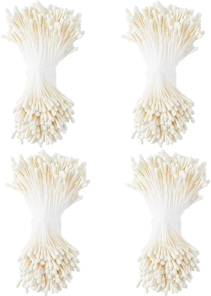 1600 عدد پرچم گل مصنوعی دو سر مرواریدی سفید شیری 2 میلی متری برای کاردستی، اسکرپ بوک DIY، تزئینات کریسمس، قطعات گل مینیاتوری برای دسته گل های دست ساز و آرایش گل