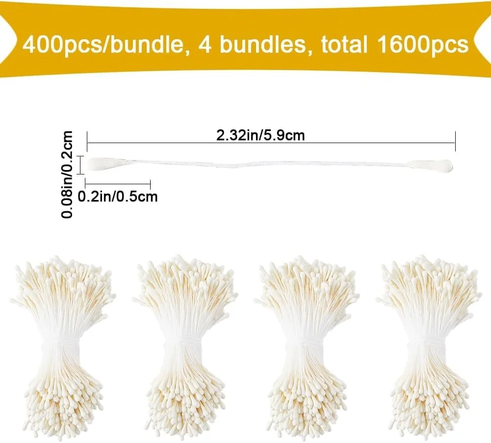 1600 عدد پرچم گل مصنوعی دو سر مرواریدی سفید شیری 2 میلی متری برای کاردستی، اسکرپ بوک DIY، تزئینات کریسمس، قطعات گل مینیاتوری برای دسته گل های دست ساز و آرایش گل