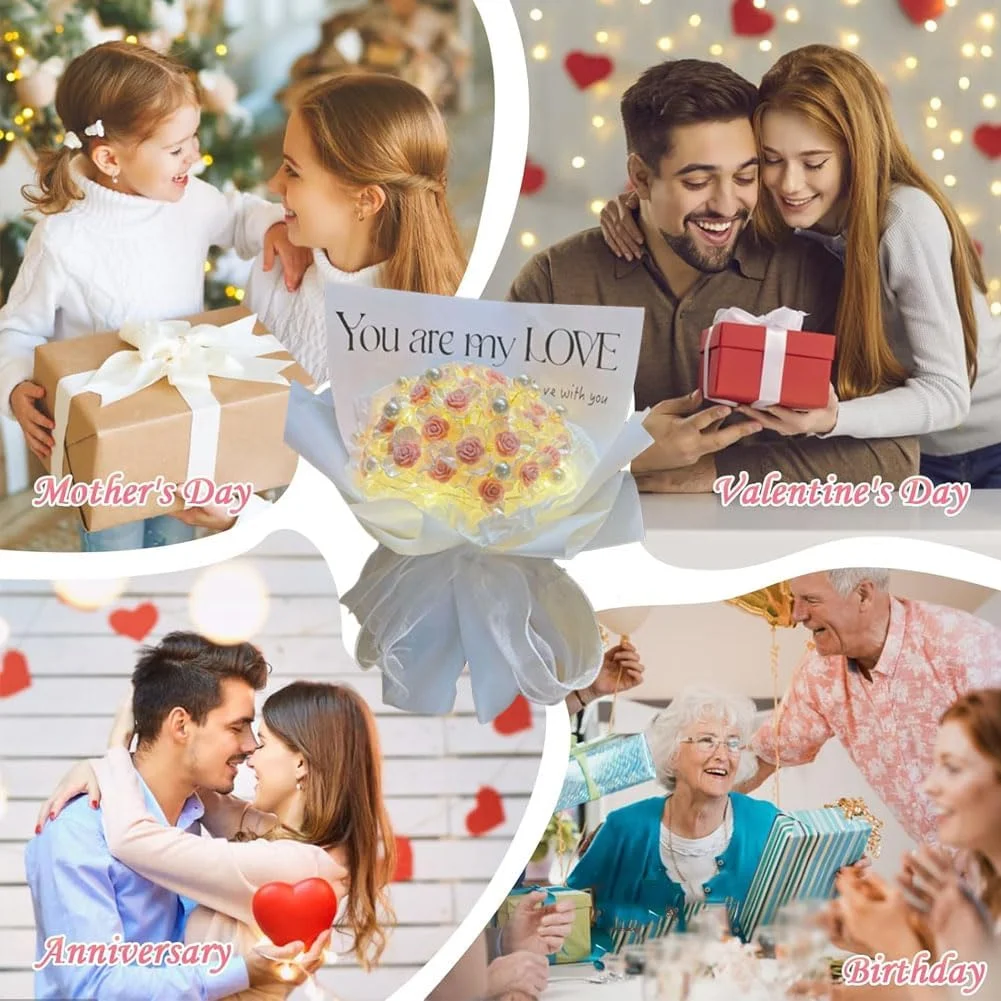 دسته گل رز مصنوعی Goodern با چراغ های LED، بسته DIY 33 گل رز شبیه سازی شده، دسته گل مرواریدی رز مصنوعی، هدیه صنایع دستی برای همسر مادر دوست دختر در روز ولنتاین، تولد، سالگرد - قرمز دسته گل رز مصنوعی Goodern با چراغ های LED، بسته DIY 33 گل رز شبیه سازی شده، دسته گل مرواریدی رز مصنوعی، هدیه صنایع دستی برای همسر مادر دوست دختر در روز ولنتاین، تولد، سالگرد - قرمز