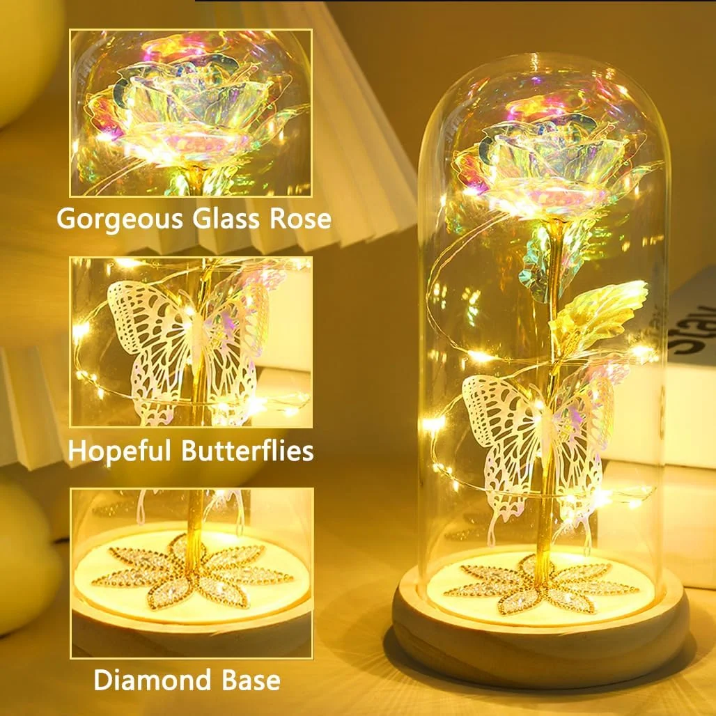 گل رز مصنوعی رنگارنگ گودرن، گل رز ابدی با نور LED در گنبد شیشه ای، گل کریستالی رز کهکشانی برای زنان، همسر، روز ولنتاین، روز مادر، تولد، دکوراسیون جشن عروسی - سفید گل رز مصنوعی رنگارنگ گودرن، گل رز ابدی با نور LED در گنبد شیشه ای، گل کریستالی رز کهکشانی برای زنان، همسر، روز ولنتاین، روز مادر، تولد، دکوراسیون جشن عروسی - سفید
