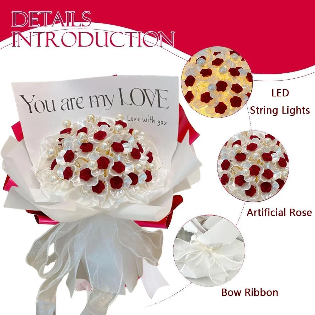 دسته گل رز مصنوعی Goodern با چراغ های LED، بسته DIY 33 گل رز شبیه سازی شده، دسته گل مرواریدی رز مصنوعی، هدیه صنایع دستی برای همسر مادر دوست دختر در روز ولنتاین، تولد، سالگرد - قرمز دسته گل رز مصنوعی Goodern با چراغ های LED، بسته DIY 33 گل رز شبیه سازی شده، دسته گل مرواریدی رز مصنوعی، هدیه صنایع دستی برای همسر مادر دوست دختر در روز ولنتاین، تولد، سالگرد - قرمز