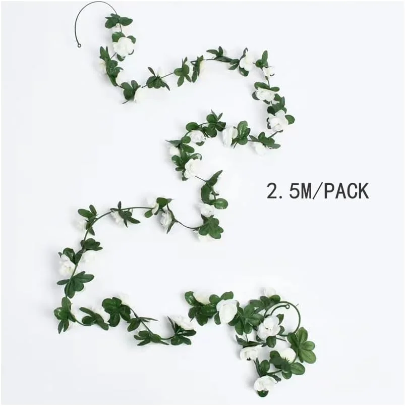 گل رز مصنوعی تاک GHAKKE، 6 عدد تاک گل رز مصنوعی 45 فوتی، گل آویز برای اتاق، خانه، هتل، دفتر، عروسی، مهمانی، باغ، دکور هنری (سفید)