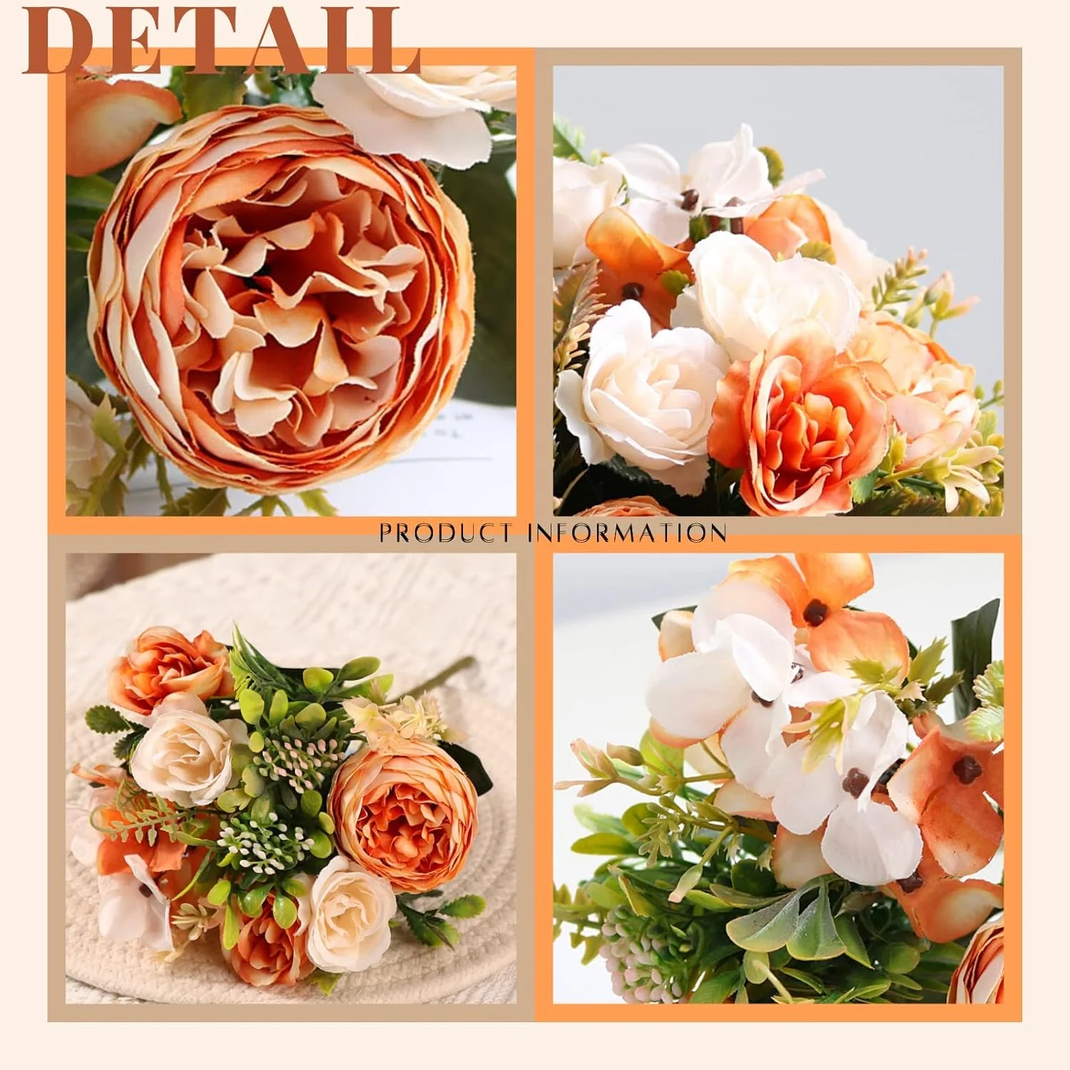 گل های مصنوعی MAKINGTEC، دسته گل گل صد تومانی ابریشمی گل ادریسی، گل های رز پاییزی، دسته گل عروسی گل های مهمانی تزئینات منزل گل های ابریشمی (نارنجی)