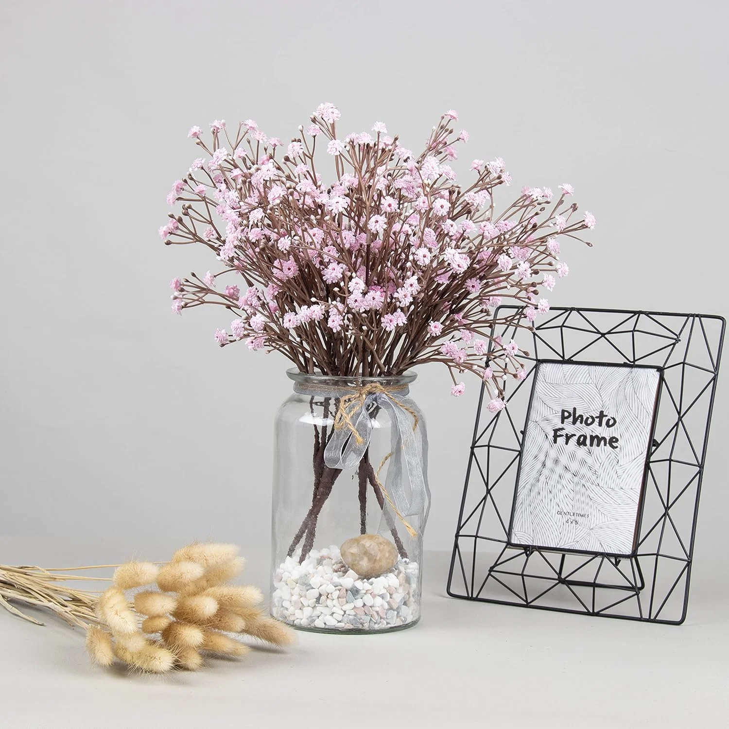 OFRANK 6 شاخه گل مصنوعی نفس کودک، دسته گل گیاه ژیپسوفیلا تقلبی برای تزئینات عروسی و خانه DIY (صورتی، 35 سانتی متر)