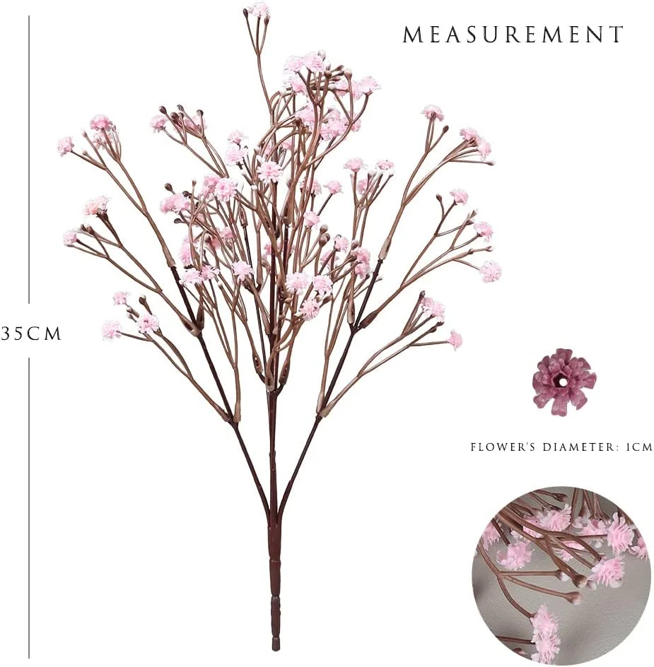 OFRANK 6 شاخه گل مصنوعی نفس کودک، دسته گل گیاه ژیپسوفیلا تقلبی برای تزئینات عروسی و خانه DIY (صورتی، 35 سانتی متر)