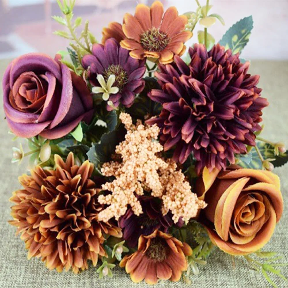 گل های مصنوعی پاییزی Purfex | دسته گل های ابریشمی رز مصنوعی با گل ادریسی، گل های مصنوعی پاییزی | 1 دسته گل برای دکوراسیون میز عروسی پاییزی منزل (نارنجی + قرمز) گل های مصنوعی پاییزی Purfex | دسته گل های ابریشمی رز مصنوعی با گل ادریسی، گل های مصنوعی پاییزی | 1 دسته گل برای دکوراسیون میز عروسی پاییزی منزل (نارنجی + قرمز)