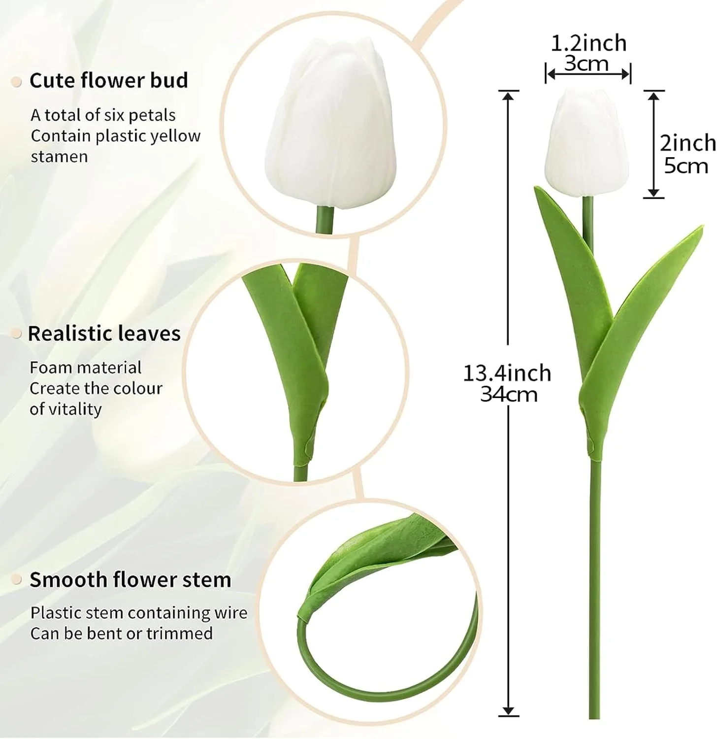 گل های مصنوعی YHOME، 20 عدد گل لاله مصنوعی سفید، گل های لاله مصنوعی برای تزئینات اتاق غذاخوری منزل، مهمانی عروسی، دفتر کار، دسته گل های گل مصنوعی با لمس واقعی