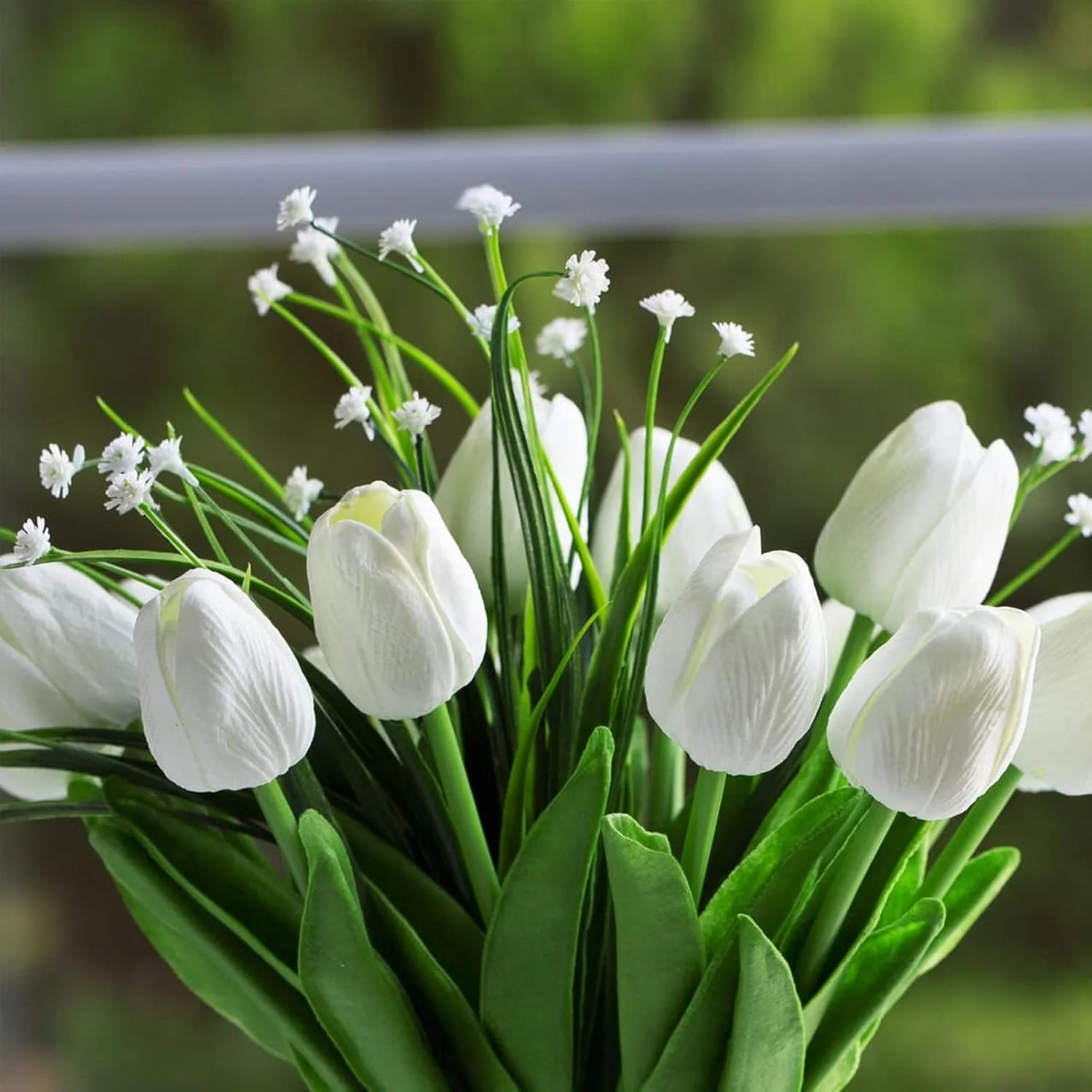 گل های مصنوعی YHOME، 20 عدد گل لاله مصنوعی سفید، گل های لاله مصنوعی برای تزئینات اتاق غذاخوری منزل، مهمانی عروسی، دفتر کار، دسته گل های گل مصنوعی با لمس واقعی