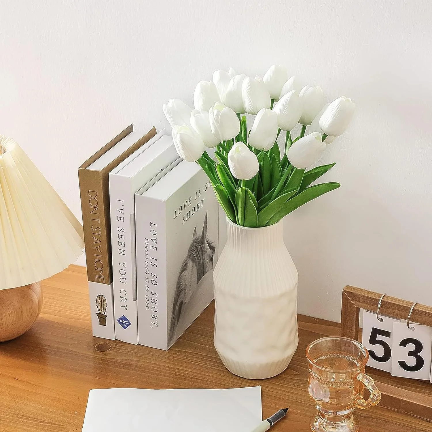 گل های مصنوعی YHOME، 20 عدد گل لاله مصنوعی سفید، گل های لاله مصنوعی برای تزئینات اتاق غذاخوری منزل، مهمانی عروسی، دفتر کار، دسته گل های گل مصنوعی با لمس واقعی