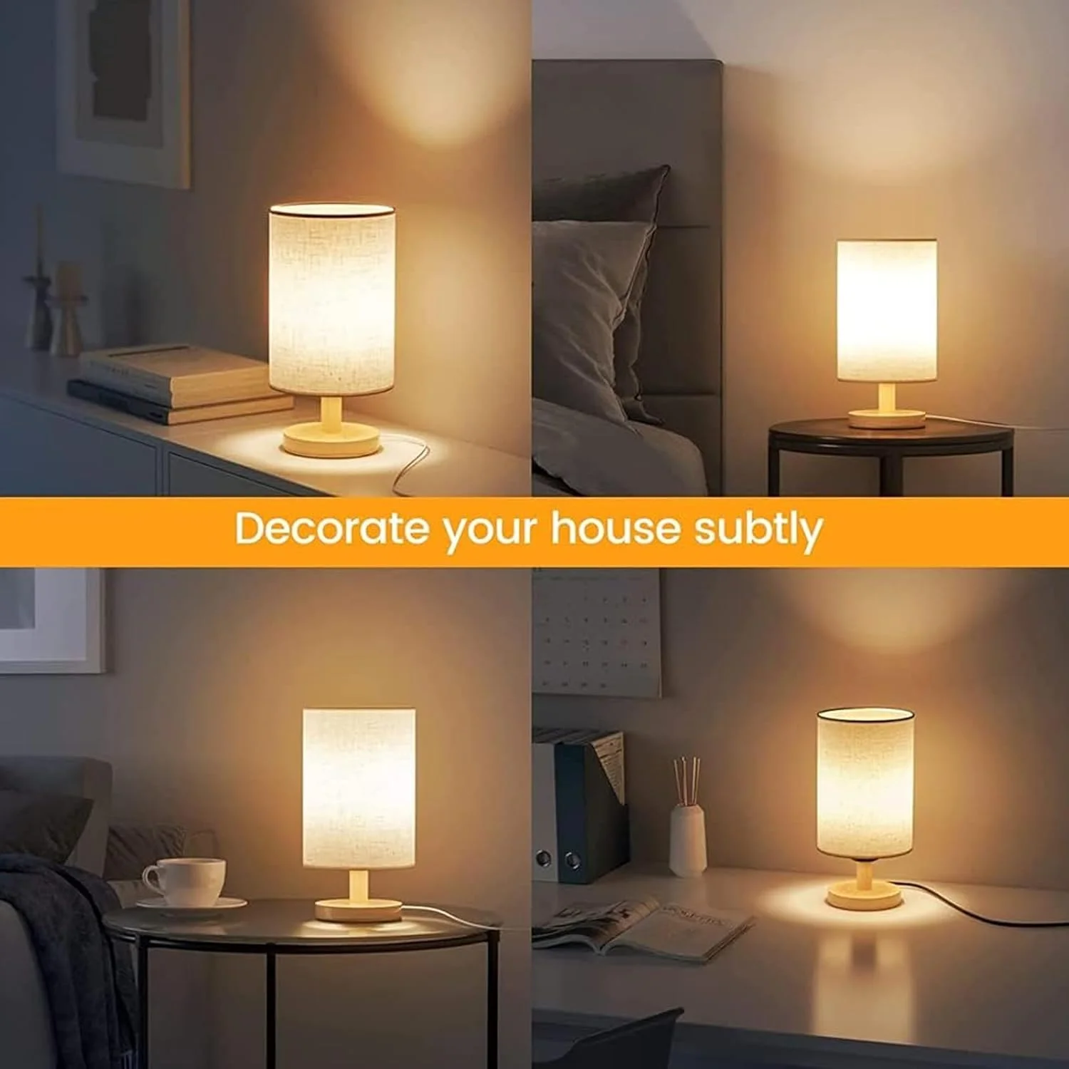 چراغ خواب کنار تختی AnnuoYi، چراغ کوچک تزئینی اتاق خواب، چراغ چوبی با آباژور پارچه ای، چراغ مطالعه رومیزی مناسب برای اتاق، اتاق نشیمن، دفتر، خوابگاه
