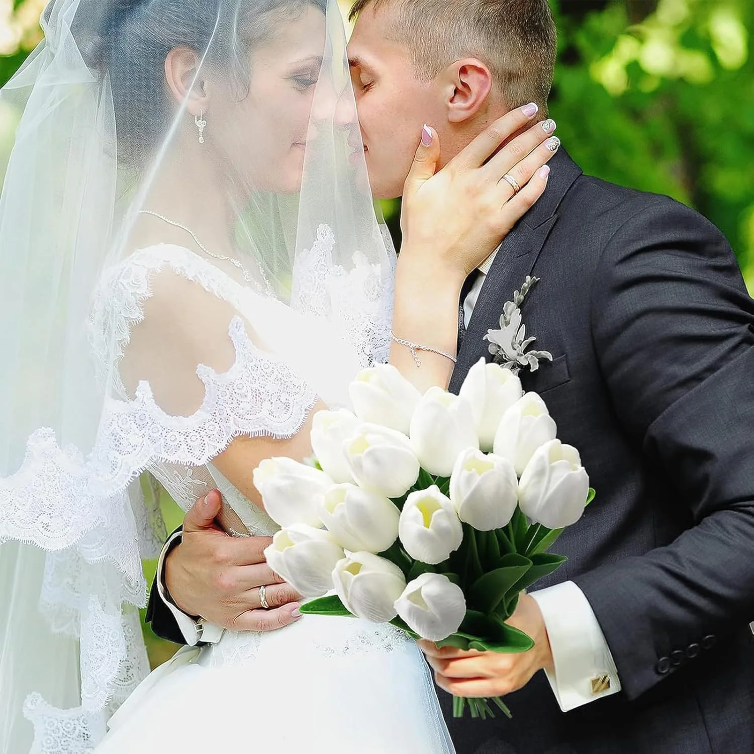 گل های مصنوعی YHOME، 20 عدد گل لاله مصنوعی سفید، گل های لاله مصنوعی برای تزئینات اتاق غذاخوری منزل، مهمانی عروسی، دفتر کار، دسته گل های گل مصنوعی با لمس واقعی