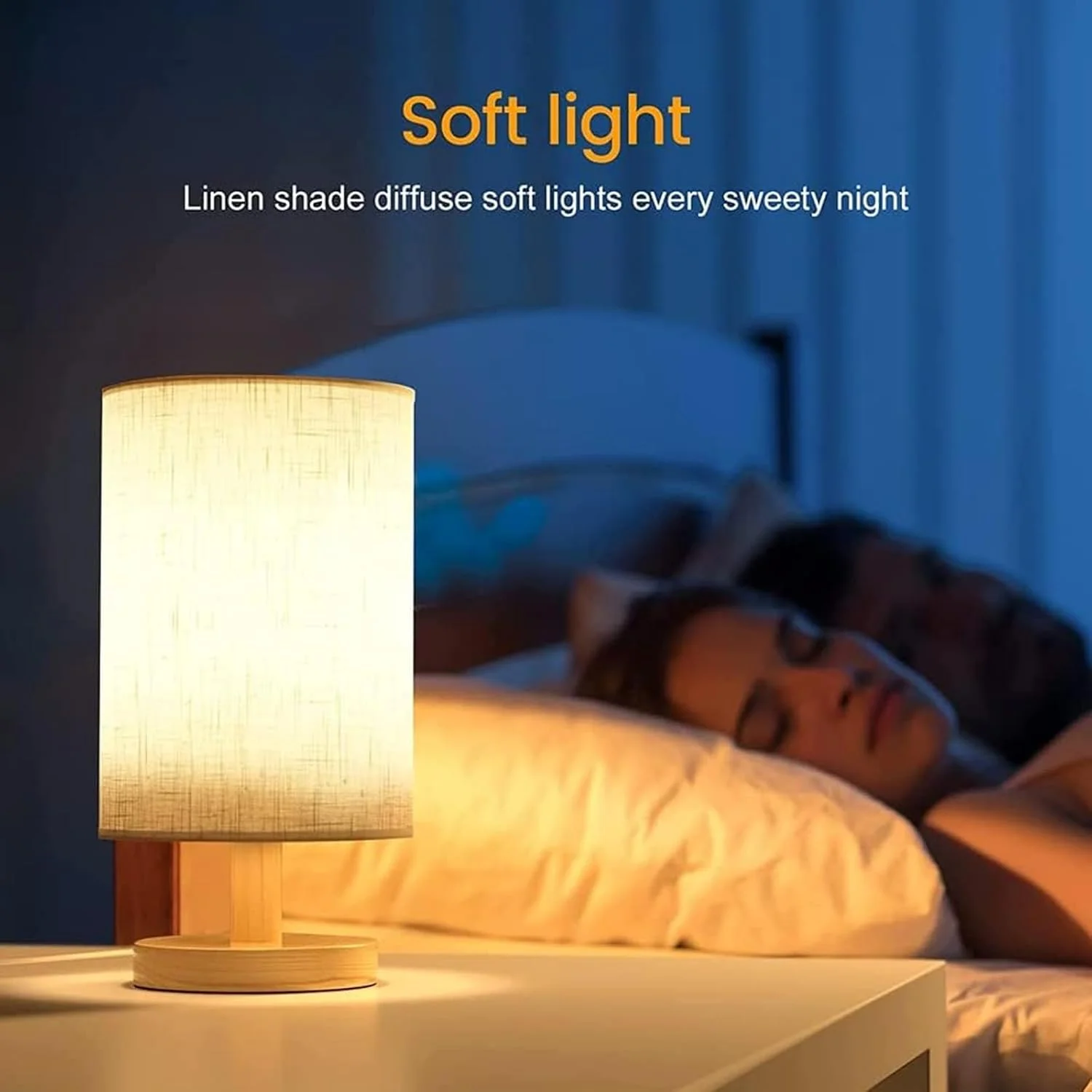 چراغ خواب کنار تختی AnnuoYi، چراغ کوچک تزئینی اتاق خواب، چراغ چوبی با آباژور پارچه ای، چراغ مطالعه رومیزی مناسب برای اتاق، اتاق نشیمن، دفتر، خوابگاه