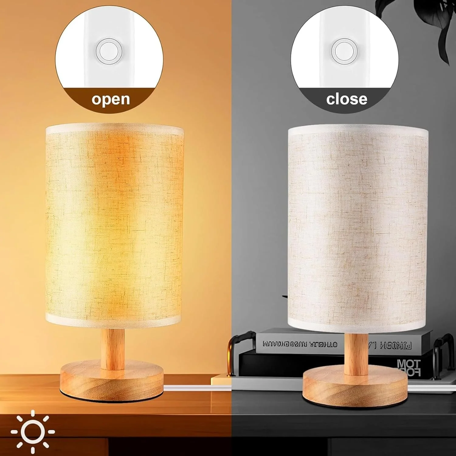 چراغ خواب کنار تختی AnnuoYi، چراغ کوچک تزئینی اتاق خواب، چراغ چوبی با آباژور پارچه ای، چراغ مطالعه رومیزی مناسب برای اتاق، اتاق نشیمن، دفتر، خوابگاه