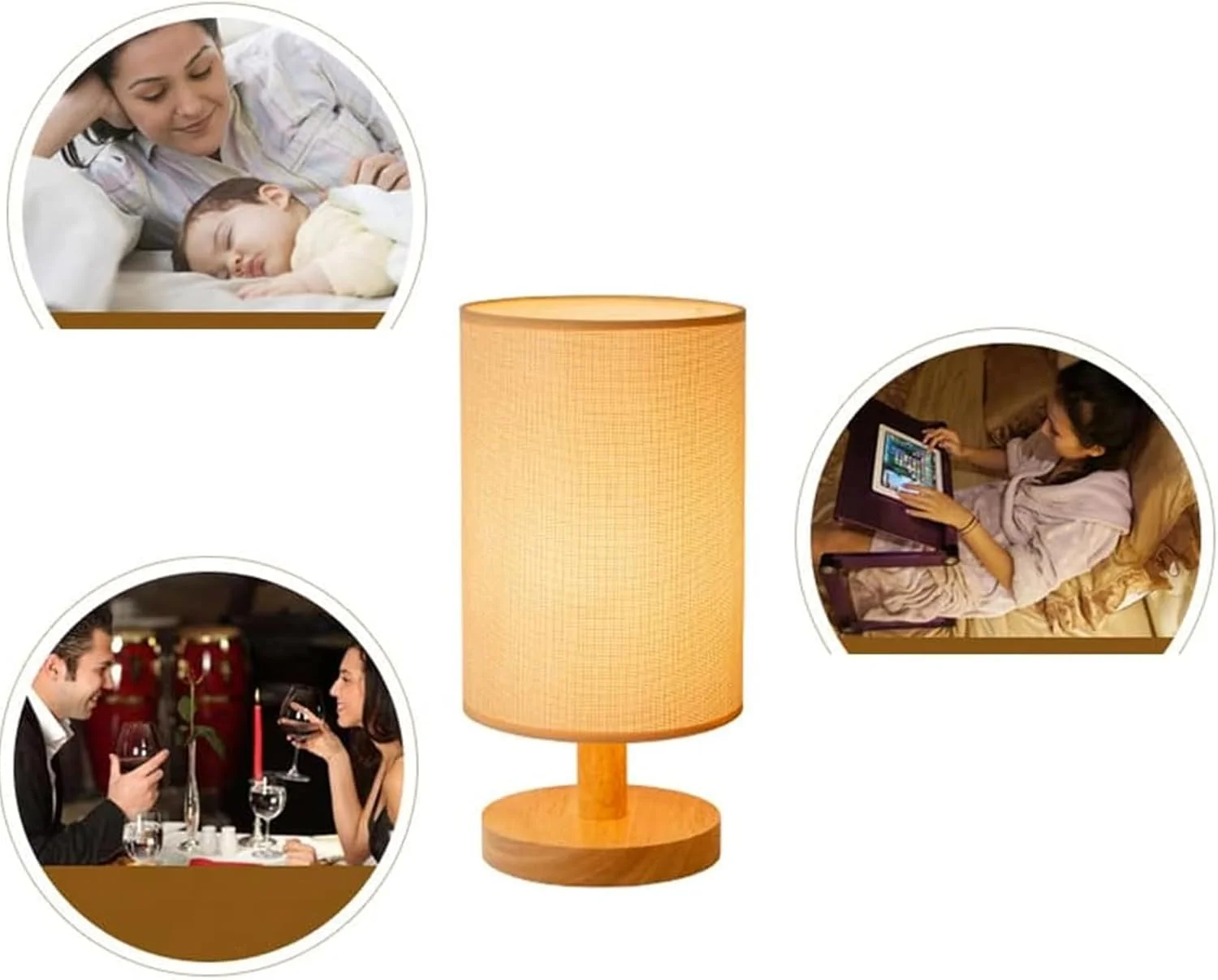 چراغ خواب کنار تختی AnnuoYi، چراغ کوچک تزئینی اتاق خواب، چراغ چوبی با آباژور پارچه ای، چراغ مطالعه رومیزی مناسب برای اتاق، اتاق نشیمن، دفتر، خوابگاه