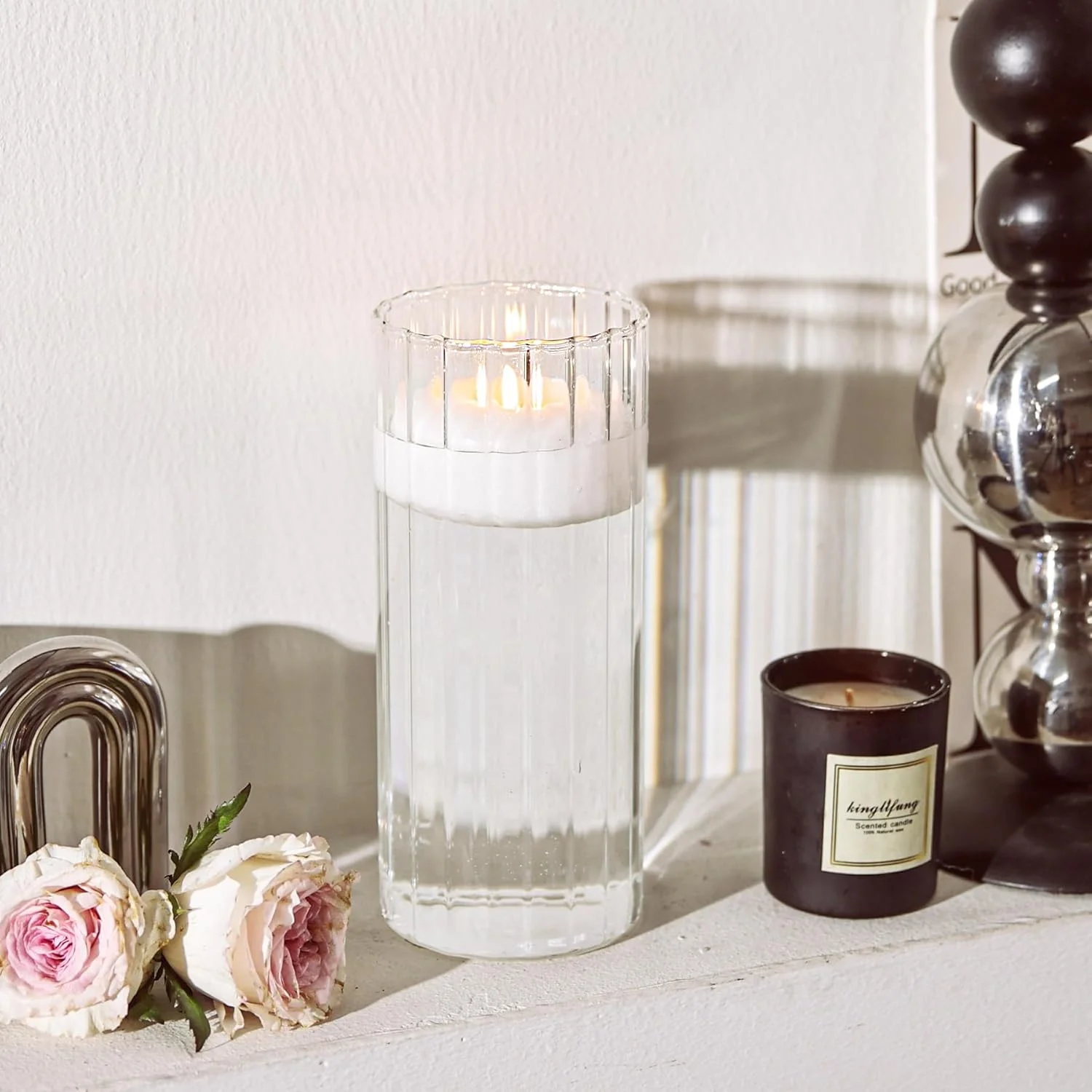 گلدان ComSaf 8 اینچی، گلدان شیشه ای کوچک شفاف برای تزئین میز، جاشمعی گرد تزئینی برای تزیینات میز عروسی، دکوراسیون منزل، مهمانی (1 عدد)