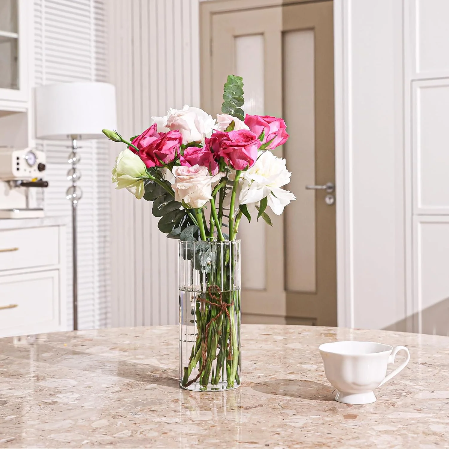گلدان ComSaf 8 اینچی، گلدان شیشه ای کوچک شفاف برای تزئین میز، جا شمعی گرد تزئینی برای تزیینات میز عروسی، دکوراسیون منزل، مهمانی (1 عدد)