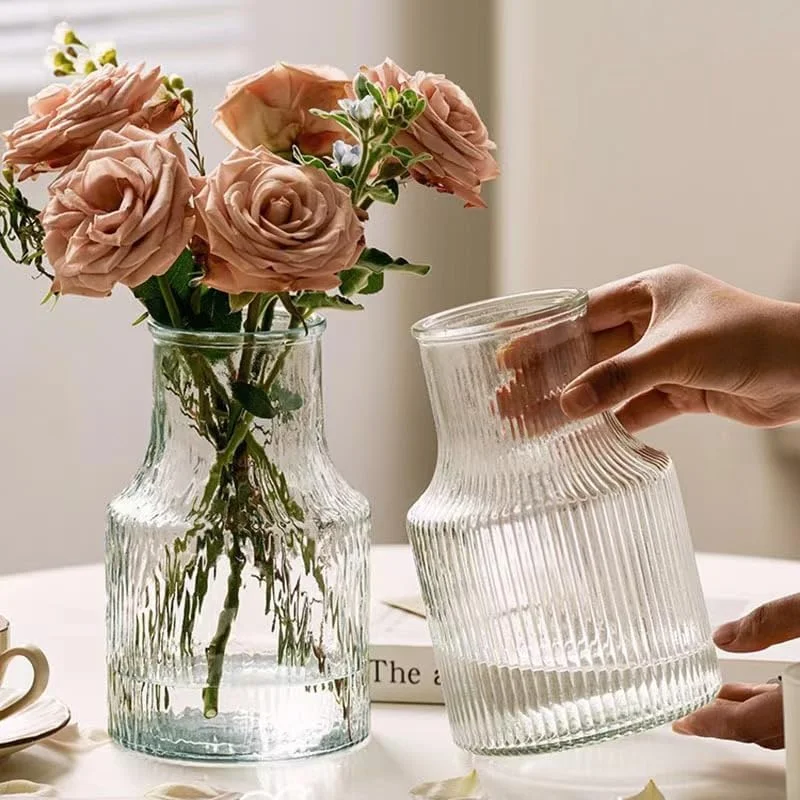 گلدان شیشه ای برای گل، گلدان های مدرن دکوراسیون منزل، گلدان گل منحصر به فرد برای دسته گل 8 اینچی، دکور گلدان وسط میز اتاق، اتاق نشیمن، کتابخانه، دفتر، میز، ورودی، خانه مدرن روستایی (شفاف رنگین کمانی)