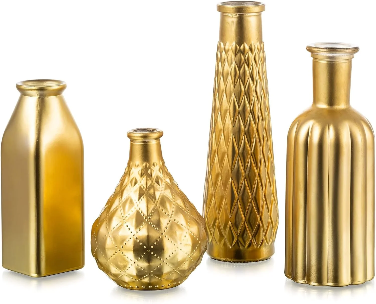 گلدان طلایی Glasseam برای گل، گلدان های شیشه ای کوچک برای دکور، ست گلدان گل مدرن 4 عددی، گلدان های تزئینی طلایی برای دکوراسیون منزل، گلدان های طلایی زیبا برای دکوراسیون اتاق نشیمن