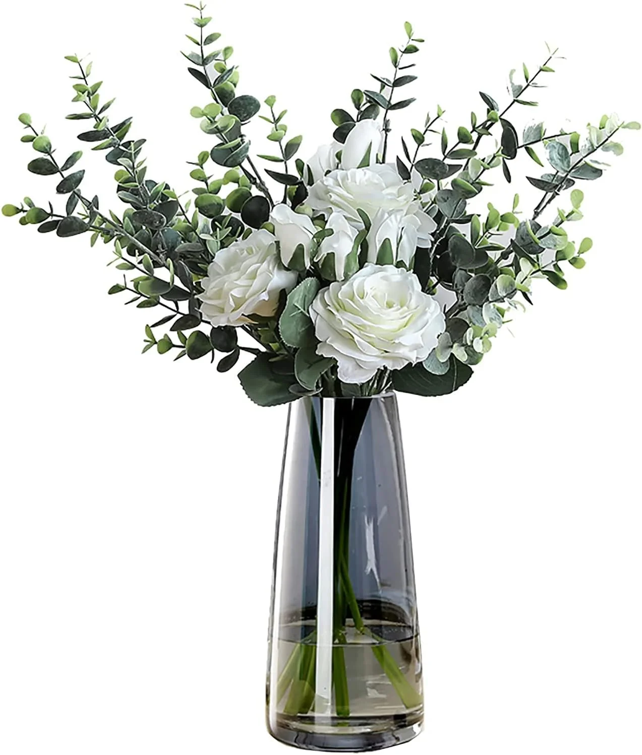 گلدان شیشه ای گل Heifgott برای دکوراسیون منزل، گلدان شفاف دست ساز مدرن بزرگ برای میزهای پذیرایی، اتاق نشیمن، آشپزخانه، دفتر کار، مهمانی عروسی 8.7 اینچ (خاکستری کریستالی)