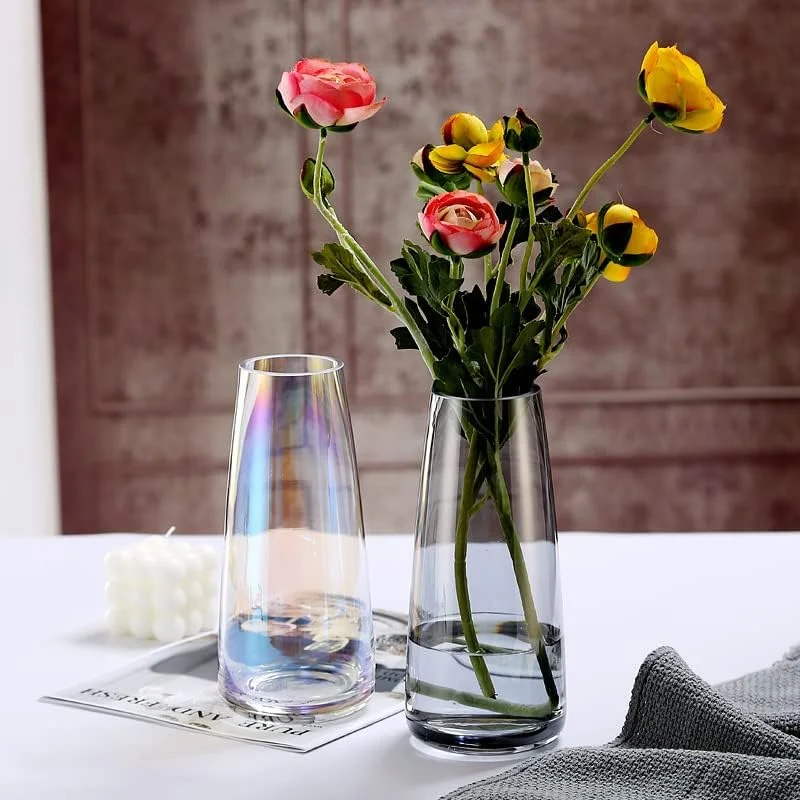 گلدان شیشه ای گل Heifgott برای دکوراسیون منزل، گلدان شفاف دست ساز مدرن بزرگ برای میزهای پذیرایی، اتاق نشیمن، آشپزخانه، دفتر کار، مهمانی عروسی 8.7 اینچ (خاکستری کریستالی)