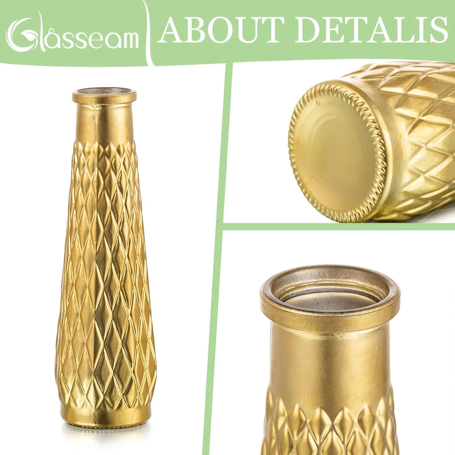 گلدان طلایی Glasseam برای گل، گلدان های شیشه ای کوچک برای دکور، ست گلدان گل مدرن 4 عددی، گلدان های تزئینی طلایی برای دکوراسیون منزل، گلدان های طلایی زیبا برای دکوراسیون اتاق نشیمن